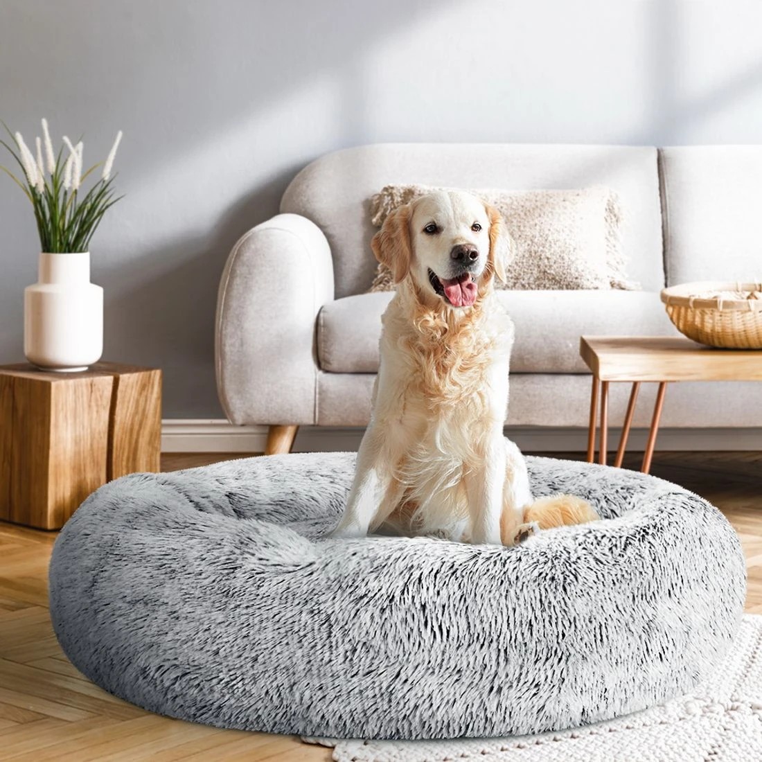 3 i.Pet Pet Bed Dog Cat 90cm Large Calming Soft Plush - Grey, 3 of 6