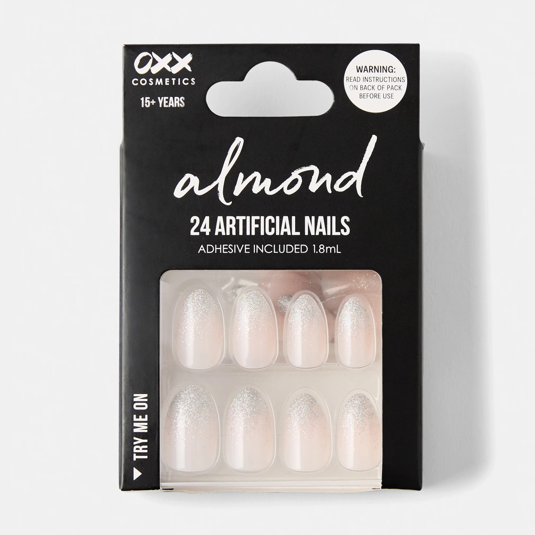 1 OXX Cosmetics 24 Pack Artificial Nails with Adhesive - Almond Shape, Glitter Tip, 1 of 5