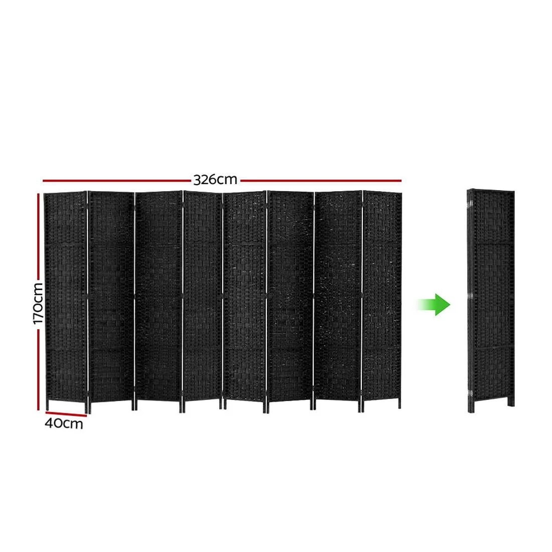 3 Artiss 8 Panel Room Divider Screen 326x170cm Woven - Black, 3 of 8