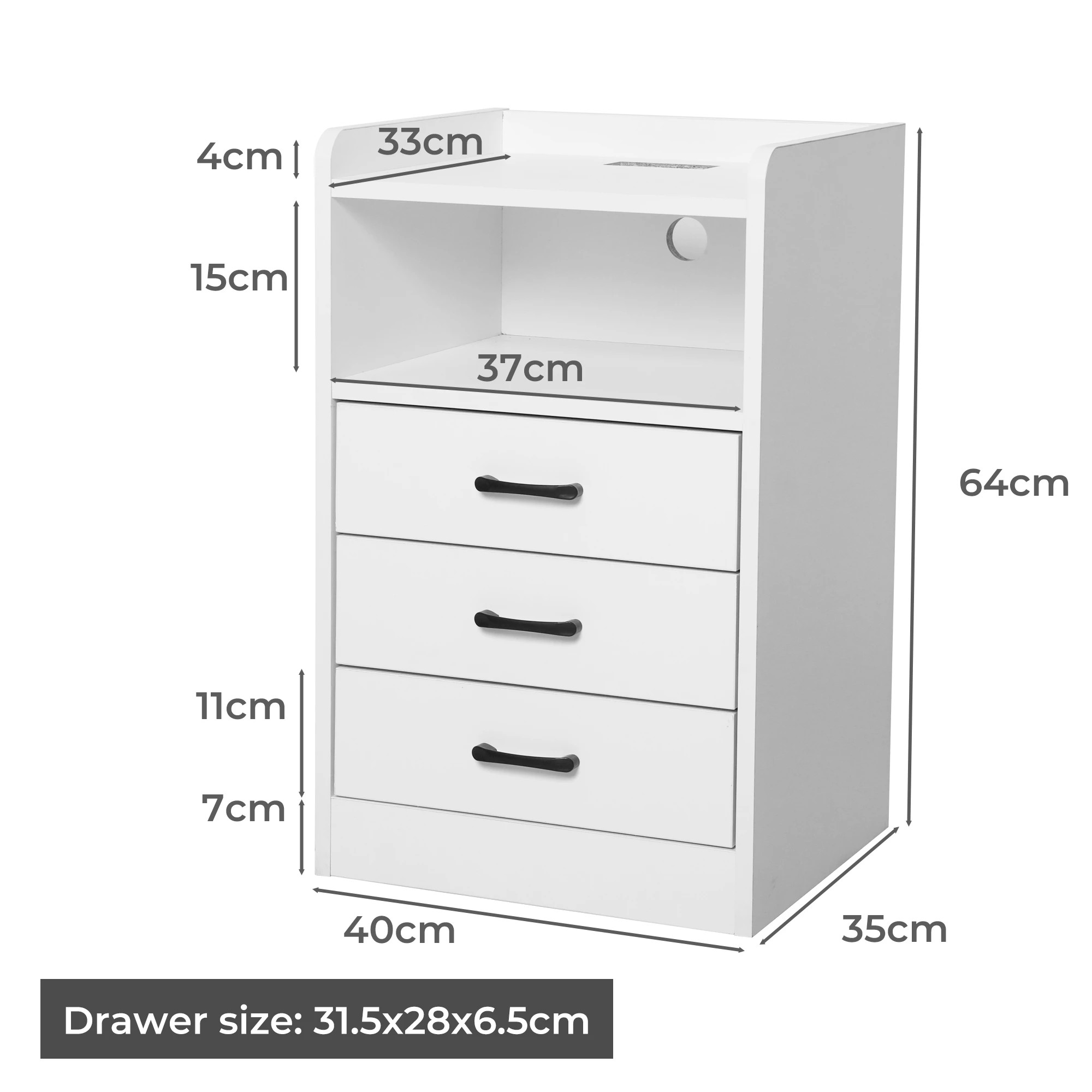 3 Levede Bedside Table With Charging Station White, 3 of 6