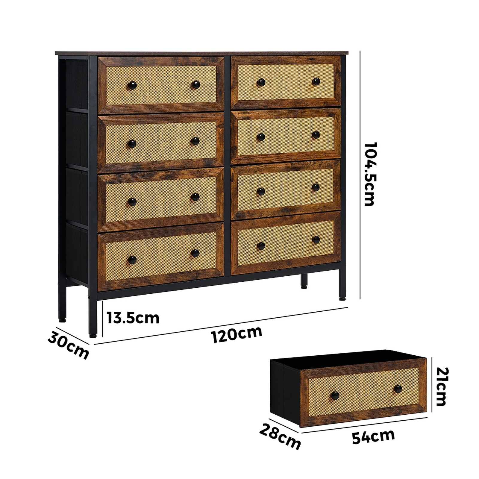2 Oikiture 8 Chest of Drawers Storage Cabinet Rattan Fabric Dresser Tallboy - Multi, 2 of 6