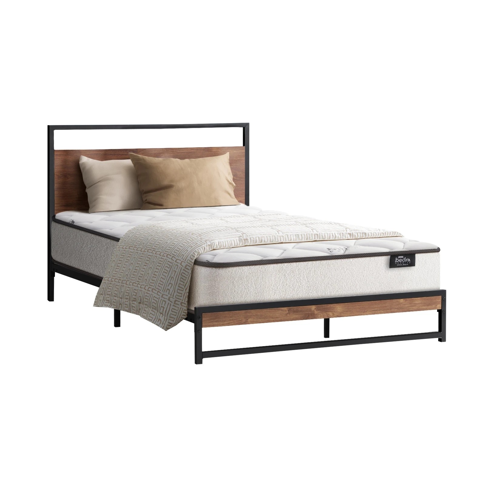 1 Oikiture Metal Bed Frame Single Size Beds Platform With Mattress
 - Black, 1 of 7