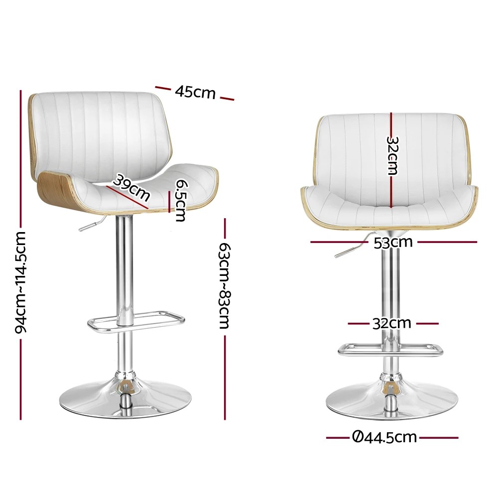 2 Artiss 2x Bar Stools Adjustable Leather Chairs - White, 2 of 5