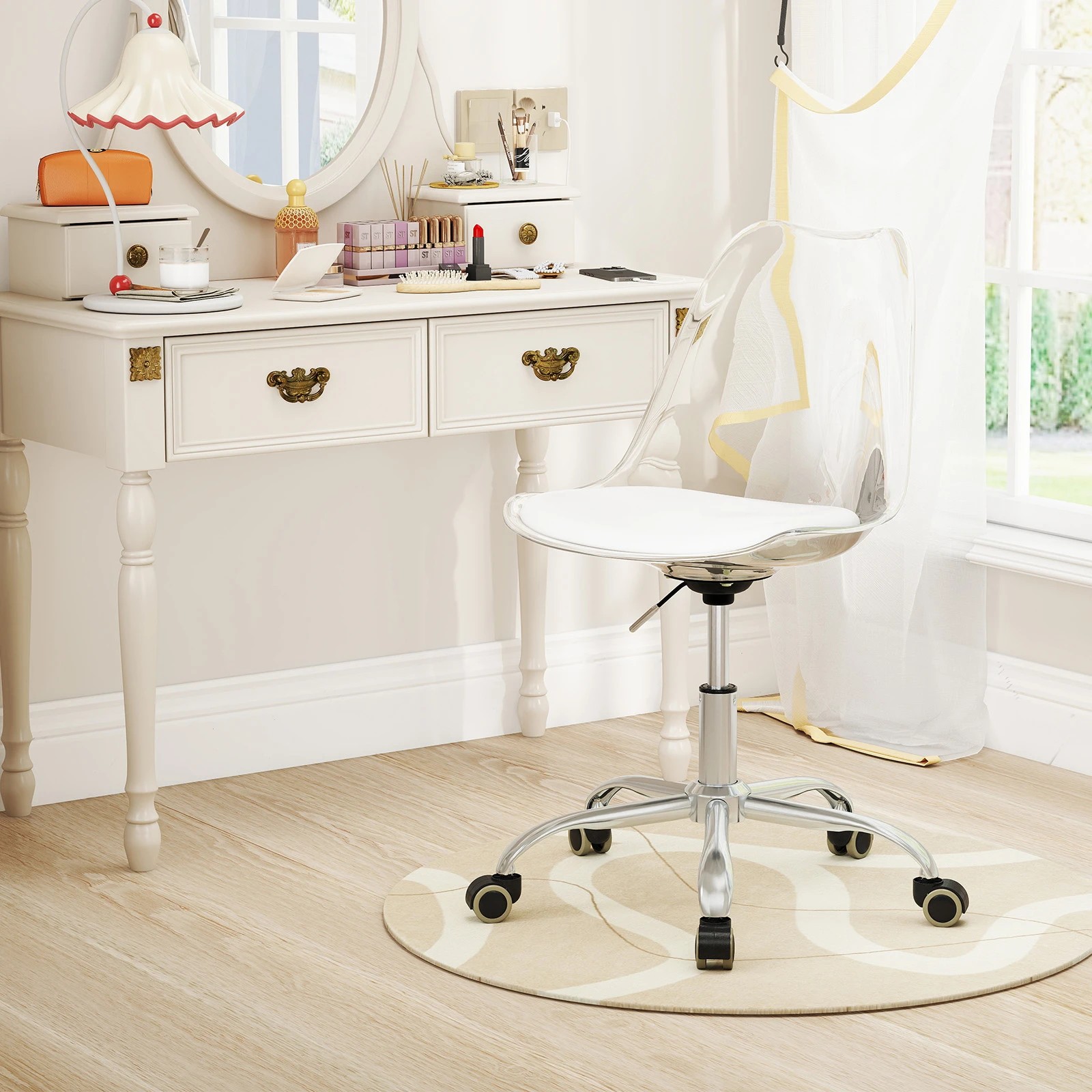 4 Costway Clear Desk Chair Mobile Home Office Chair Vanity Chair Adjustable Swivel Seat Stool, 4 of 4
