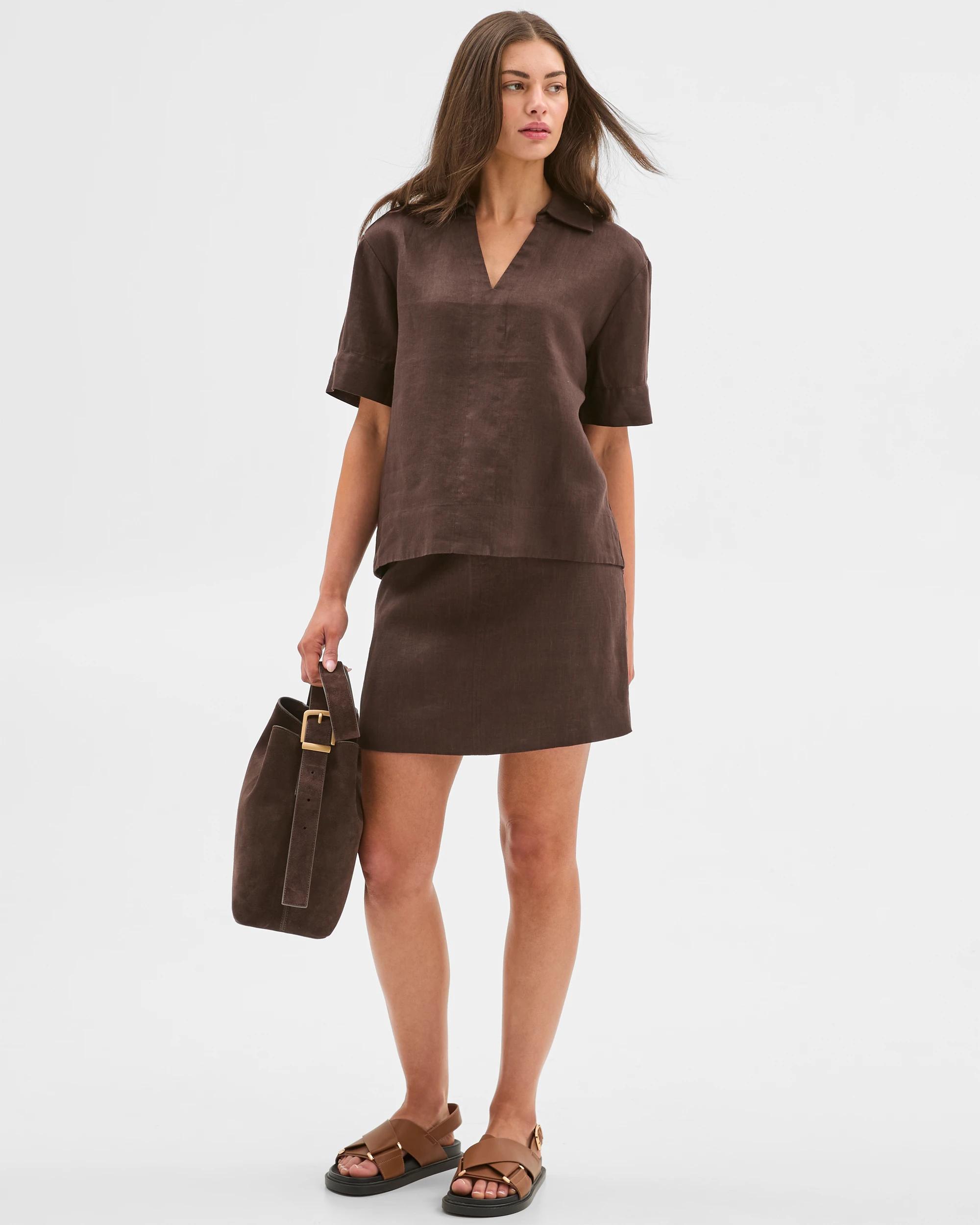 4 Target Petites European Linen Seam Detail Mini Skirt BRUNETTE, 4 of 7