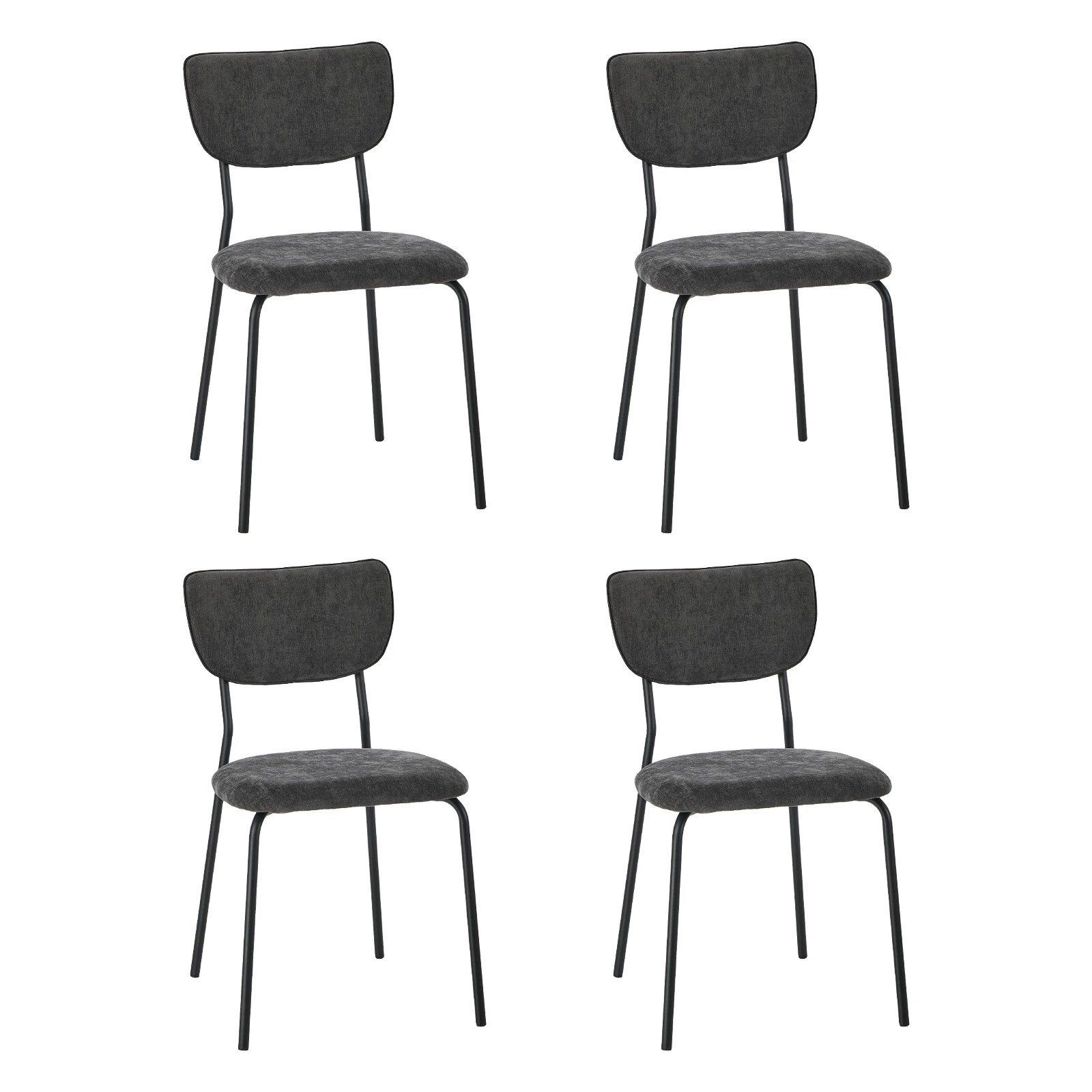 1 Oikiture Set of 4 Dining Chairs Linen Fabric Padded Seat - Grey, 1 of 9
