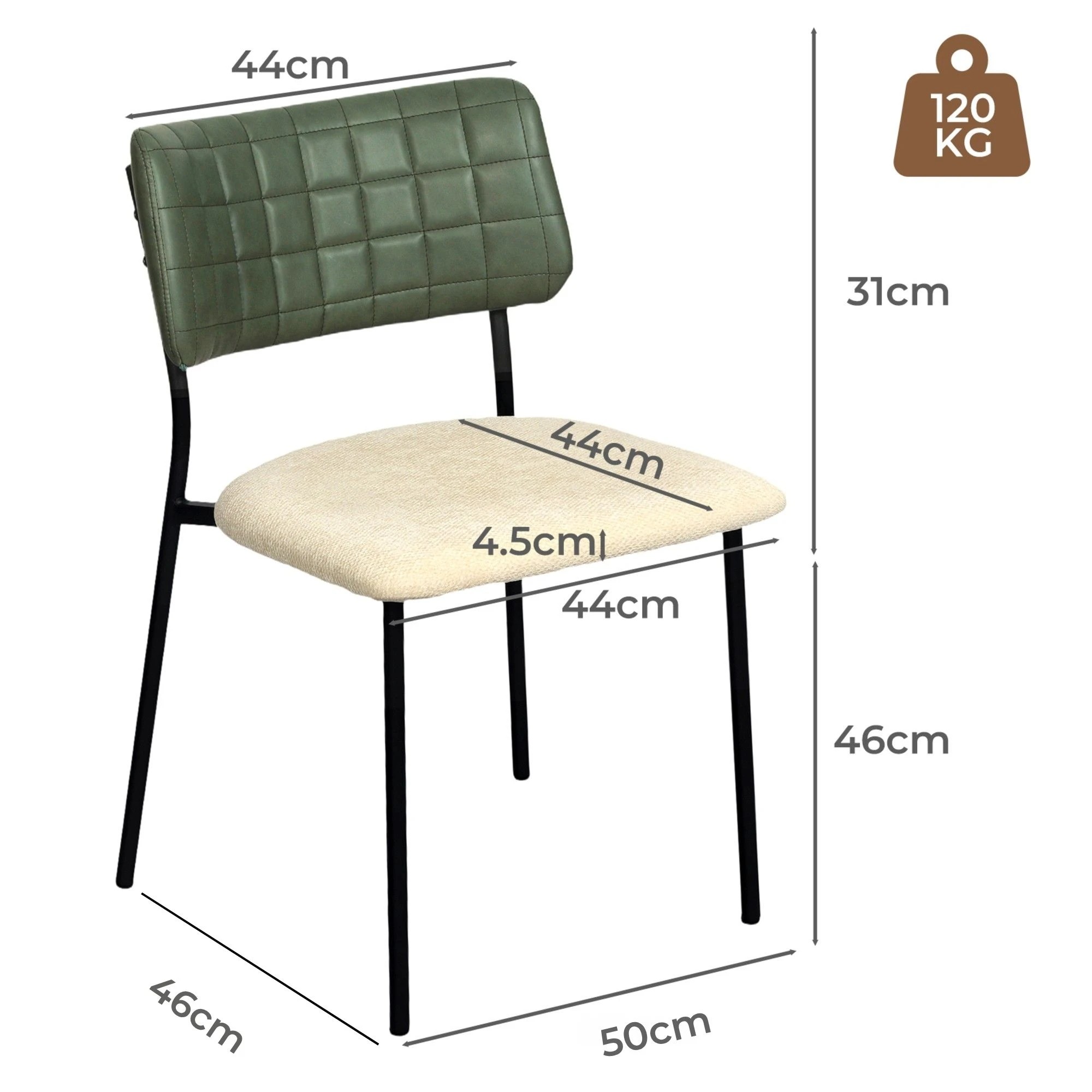 3 Levede 4x PU Backrest Dining Chairs Set Industrial Fabric Padded Seats - Green, 3 of 8