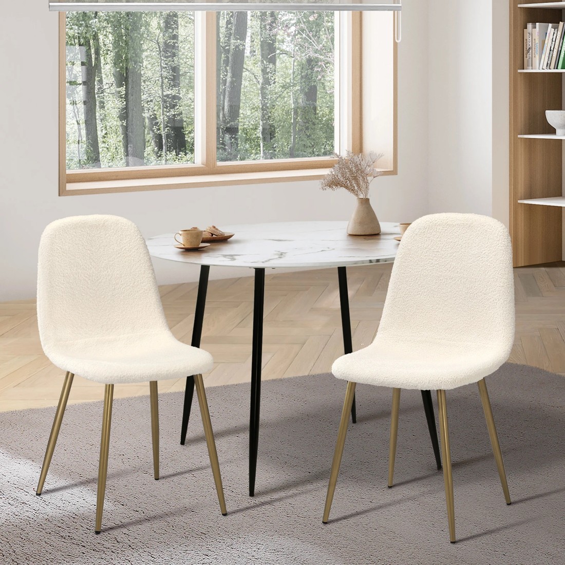 2 Oikiture 2x Dining Chairs Kitchen Accent Chair Lounge Sherpa Gold Metal Legs
 - White, 2 of 10