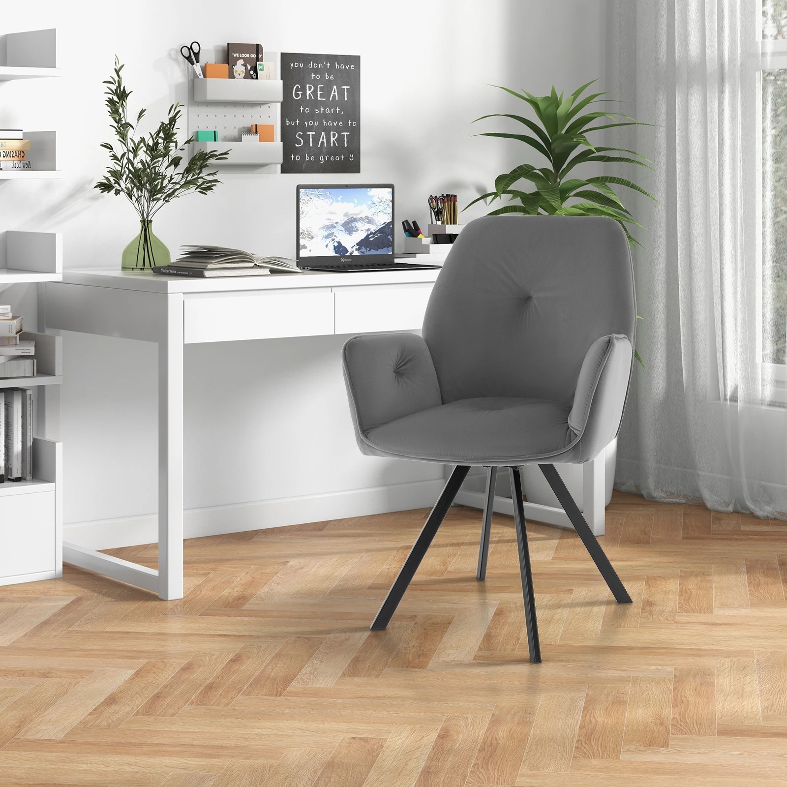 3 Costway 2PCS Swivel Chairs Modern Arm Chairs Dining Chairs w/Metal Legs & Foot Pads Home Office Chairs, 3 of 4