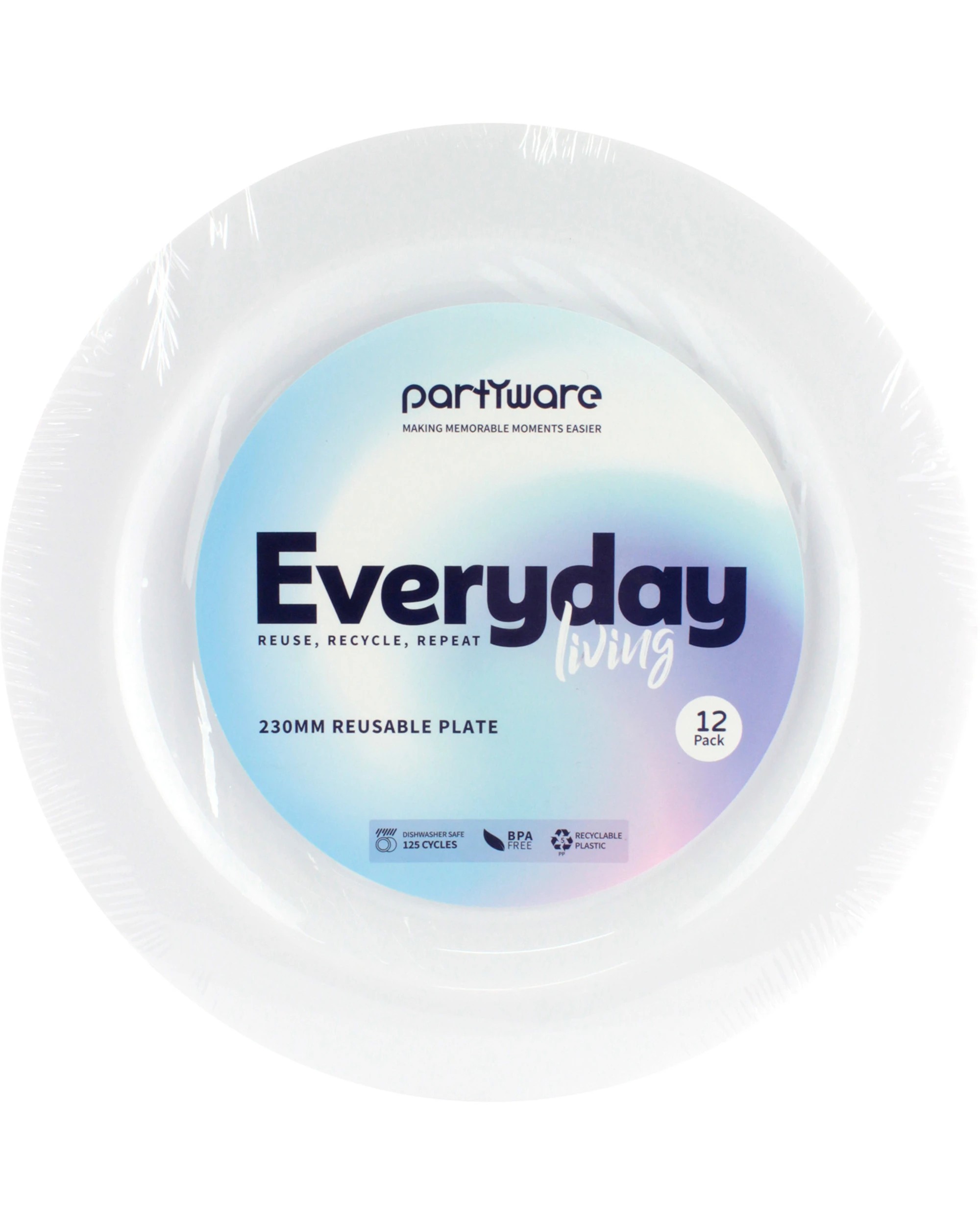 2 White 23cm Plastic Reusable Plates (Pack of 12) - White, 2 of 2