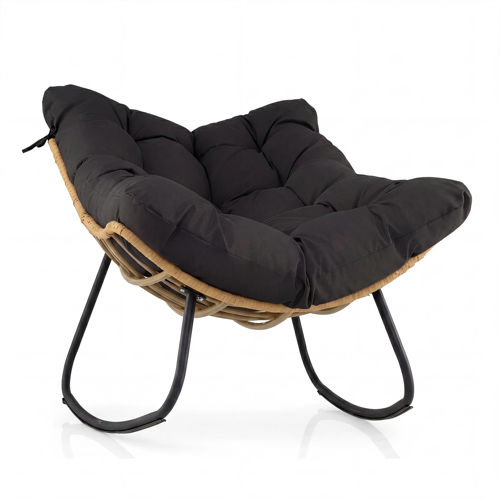 1 Costway Outdoor Papasan Rocking Chair w/Cushion Oversized PE Wicker Egg Chair - Black, 1 of 6