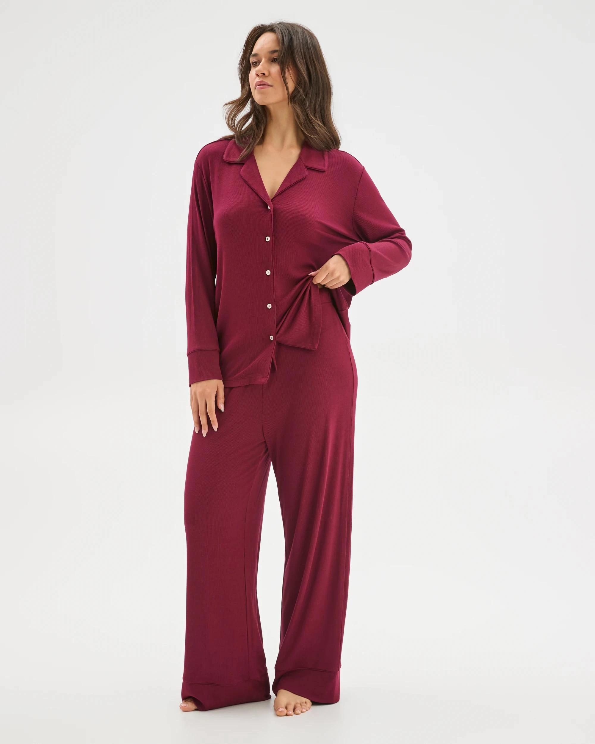 2 Target Woman Long Sleeve Rib Pyjama Shirt ZINFANDEL, 2 of 6