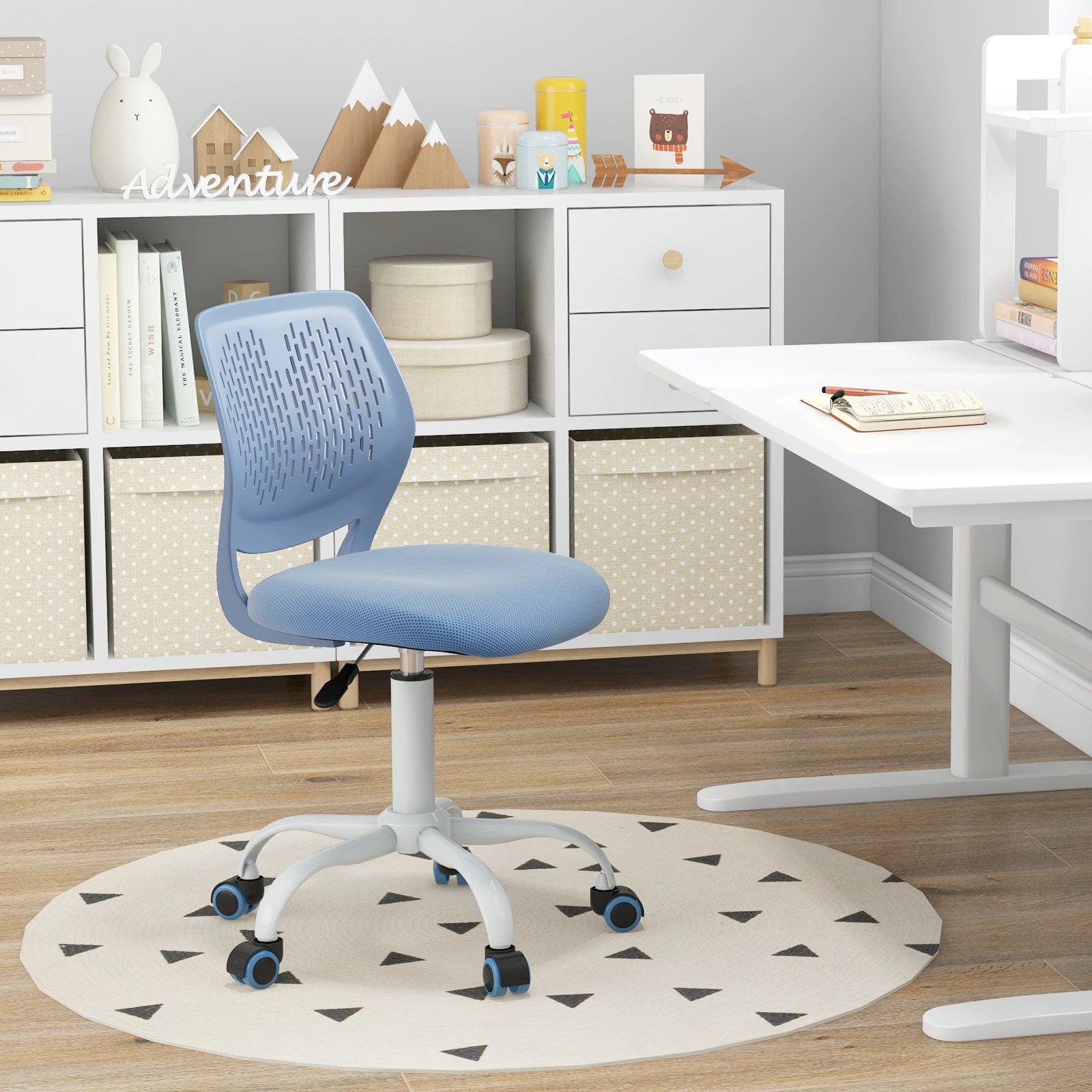 3 Costway Swivel Chair Teens Desk Chair w/Adjustable Height - Blue, 3 of 6