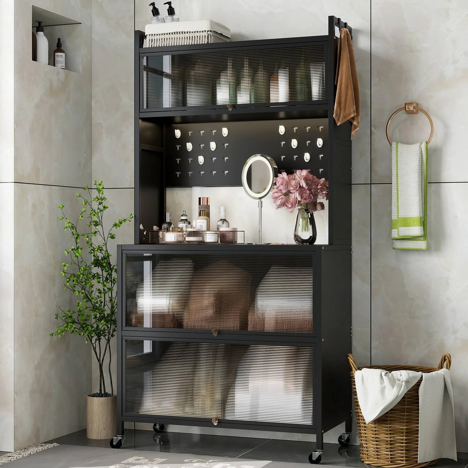 2 Costway 5-Tier Kitchen Bakers Rack w/Wheels Black, 2 of 4