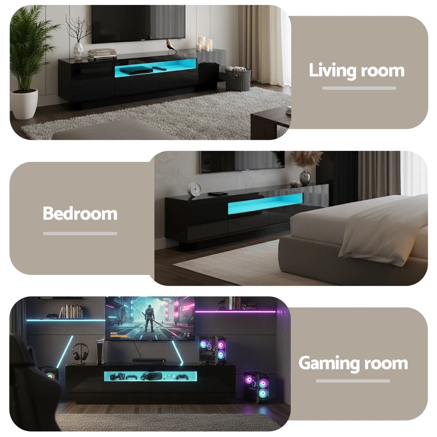 8 Artiss TV Unit Entertainment Unit Storage Drawer RGB LED 180cm - Black, 8 of 9