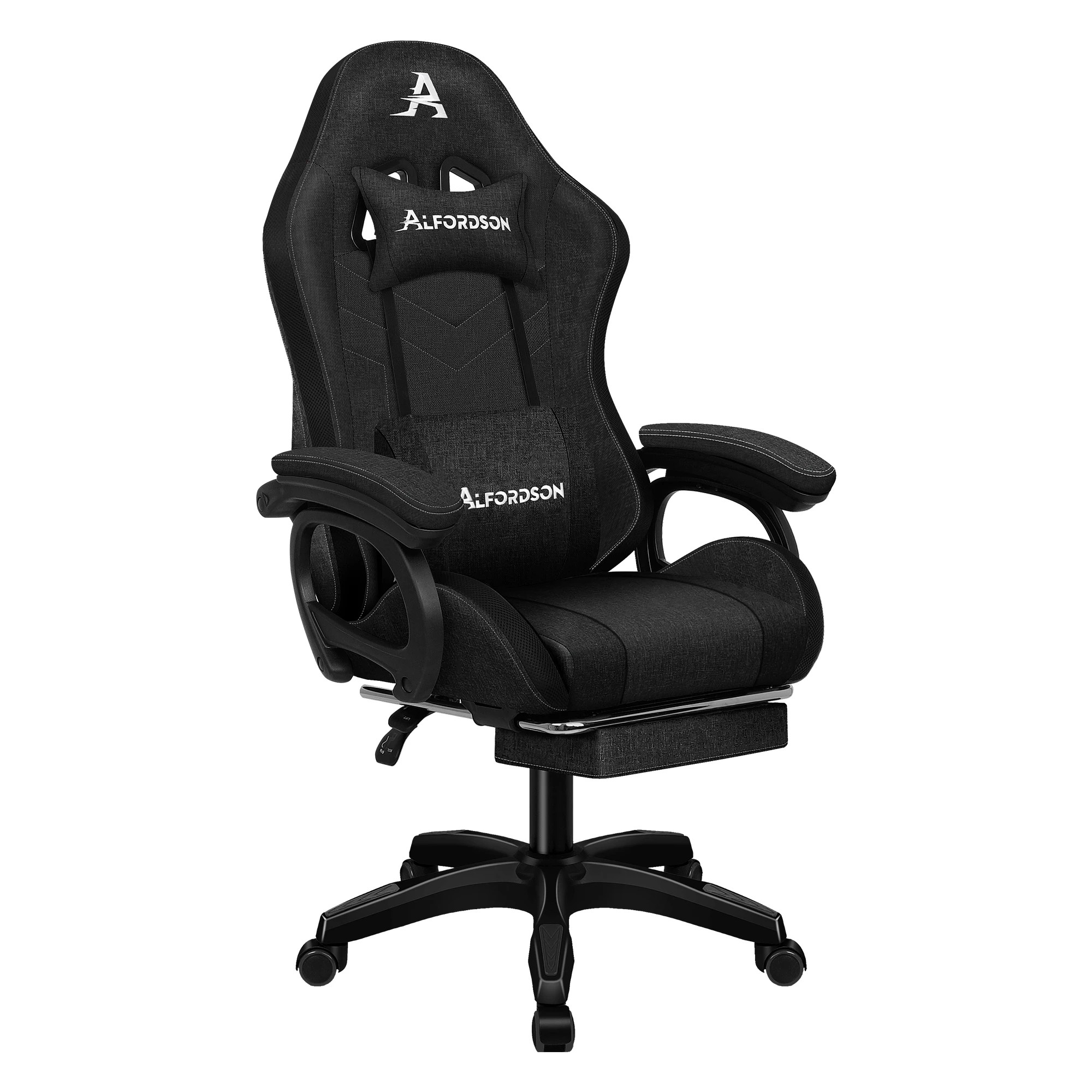 1 Alfordson Gaming Office Chair Massage Computer Seat Footrest Fabric - Black, 1 of 9
