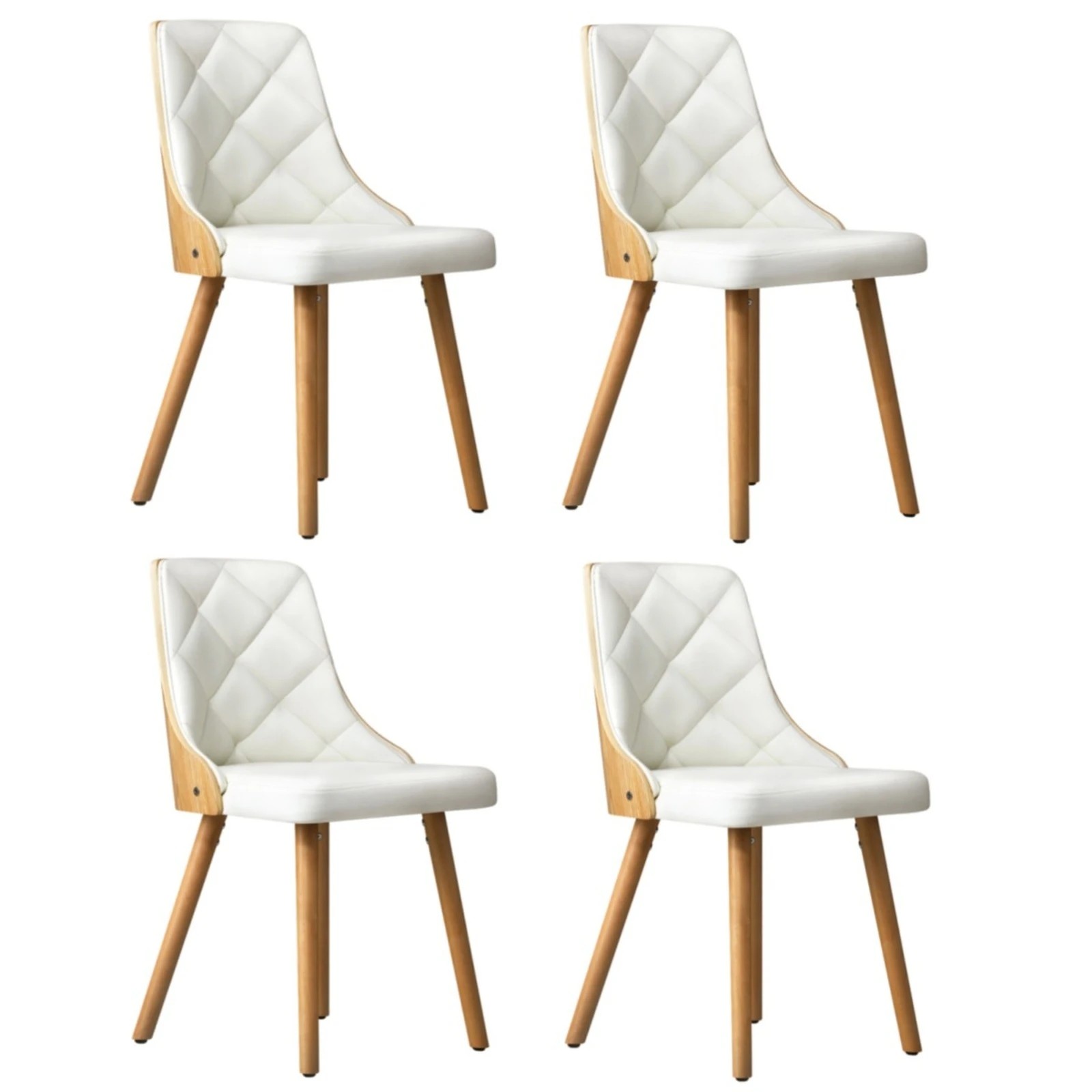 2 Oikiture 4x Dining Chairs Wooden Chair Kitchen Cafe Faux Leather Padded - White, 2 of 9