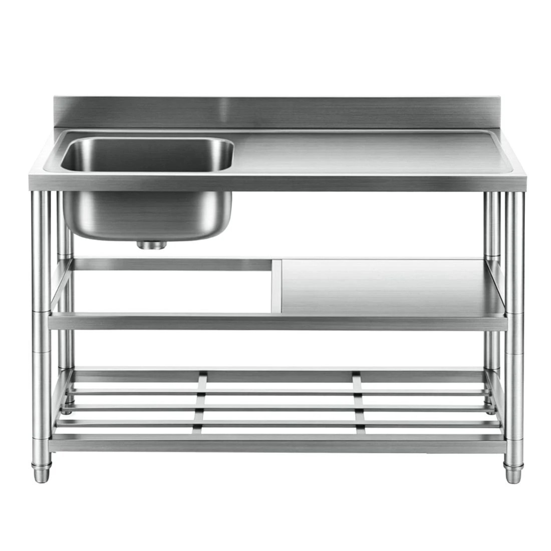 1 Cefito Stainless Steel Kitchen Bench Work Table with Sink Splashback - Silver, 1 of 5