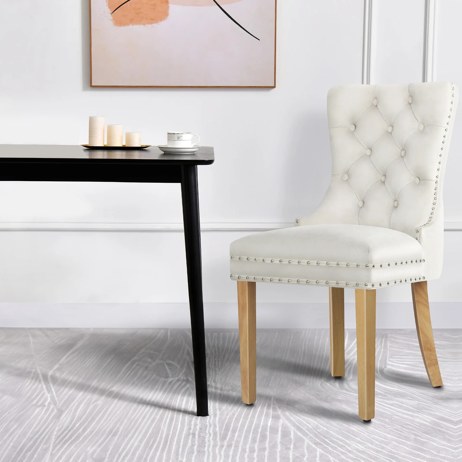 4 Alfordson 4x Dining Chair Kitchen Lounge Retro Button Tufted Wooden Velvet - Beige, 4 of 10