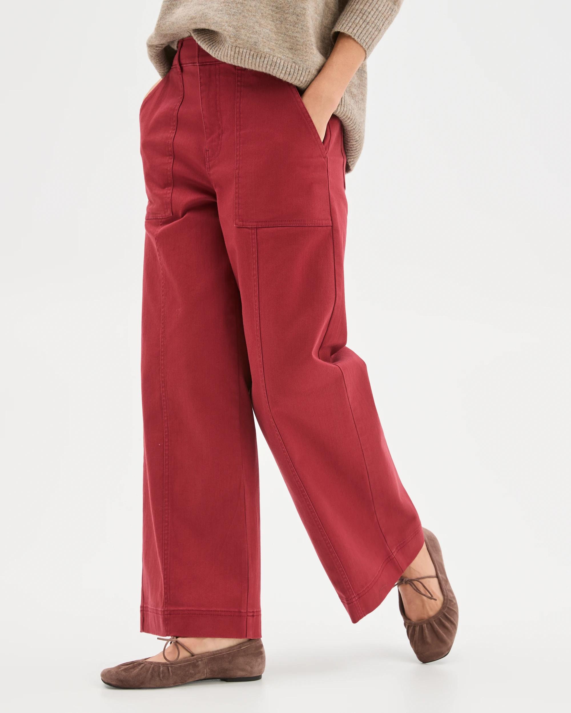 6 Target Woman Australian Cotton Blend Stretch Twill Wide Leg Pants BURNT CRIMSON, 6 of 6