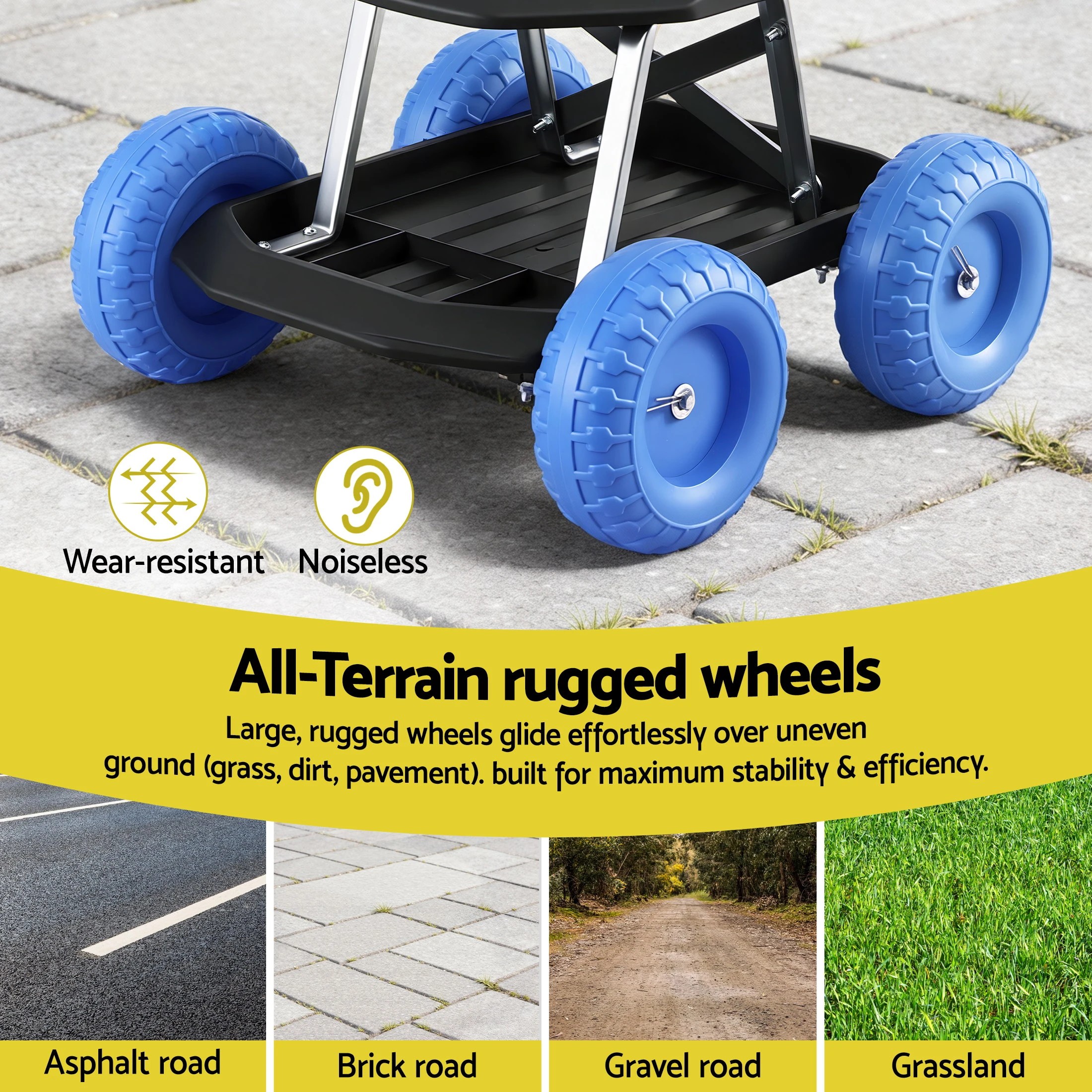 5 Gardeon Garden Cart Seat Wheels Rolling Work Stool Tool Tray 200kg Heavy Duty - Multi, 5 of 7
