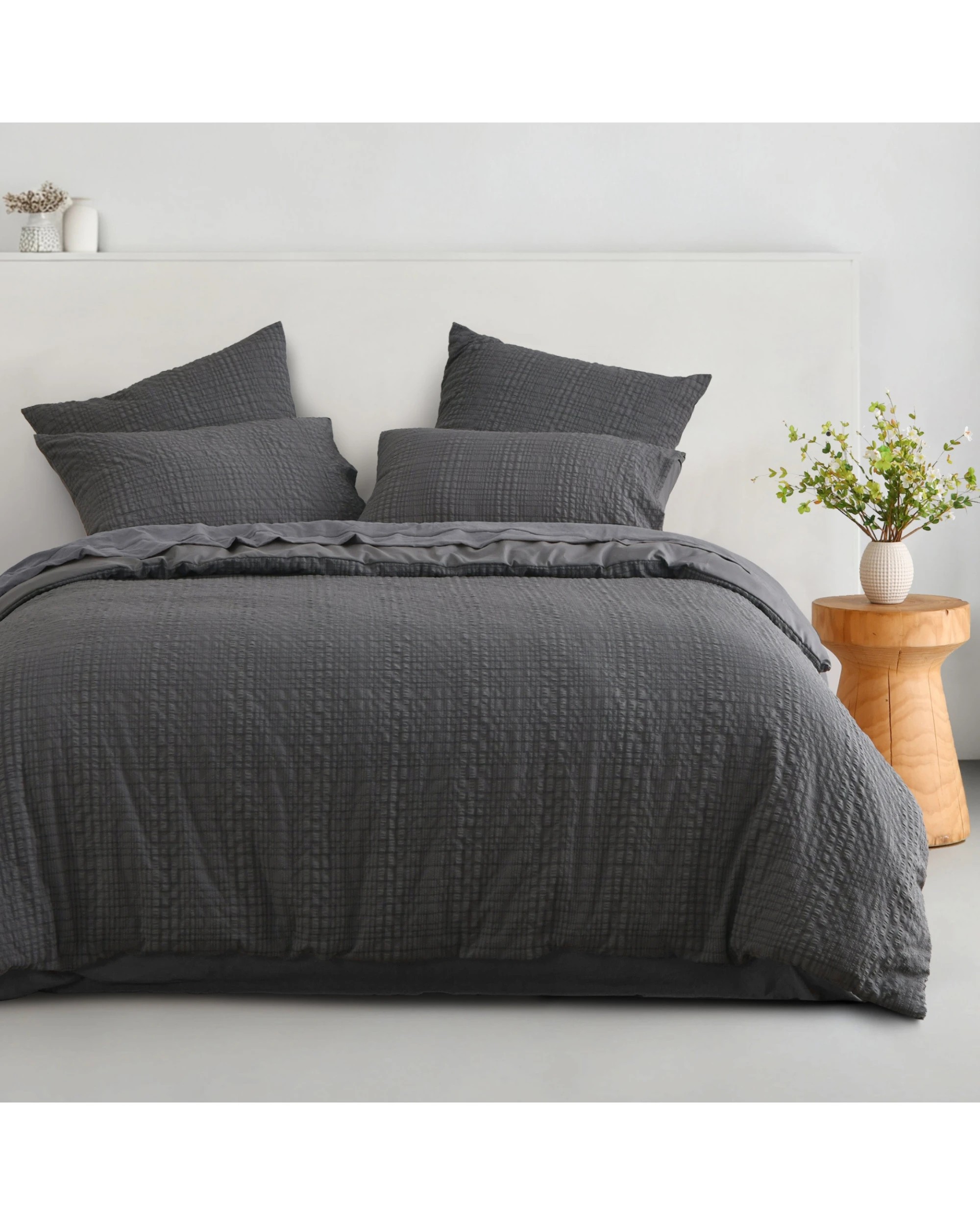 1 Dreamaker Ellis Seersucker Quilt Cover Set - Queen Bed - Charcoal, 1 of 7