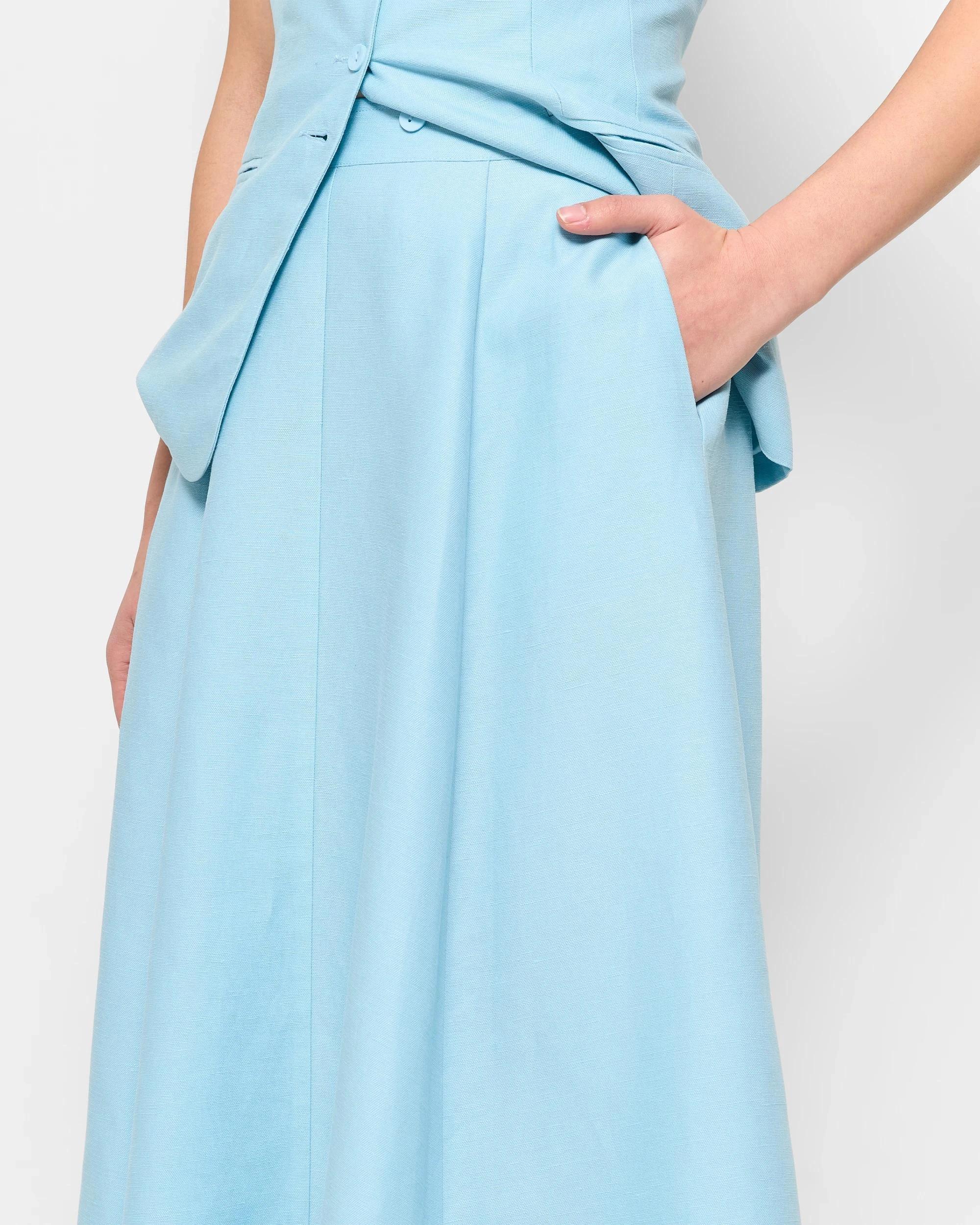 3 Linen Blend A-Line Midi Skirt - Preview AZURE SKY, 3 of 5