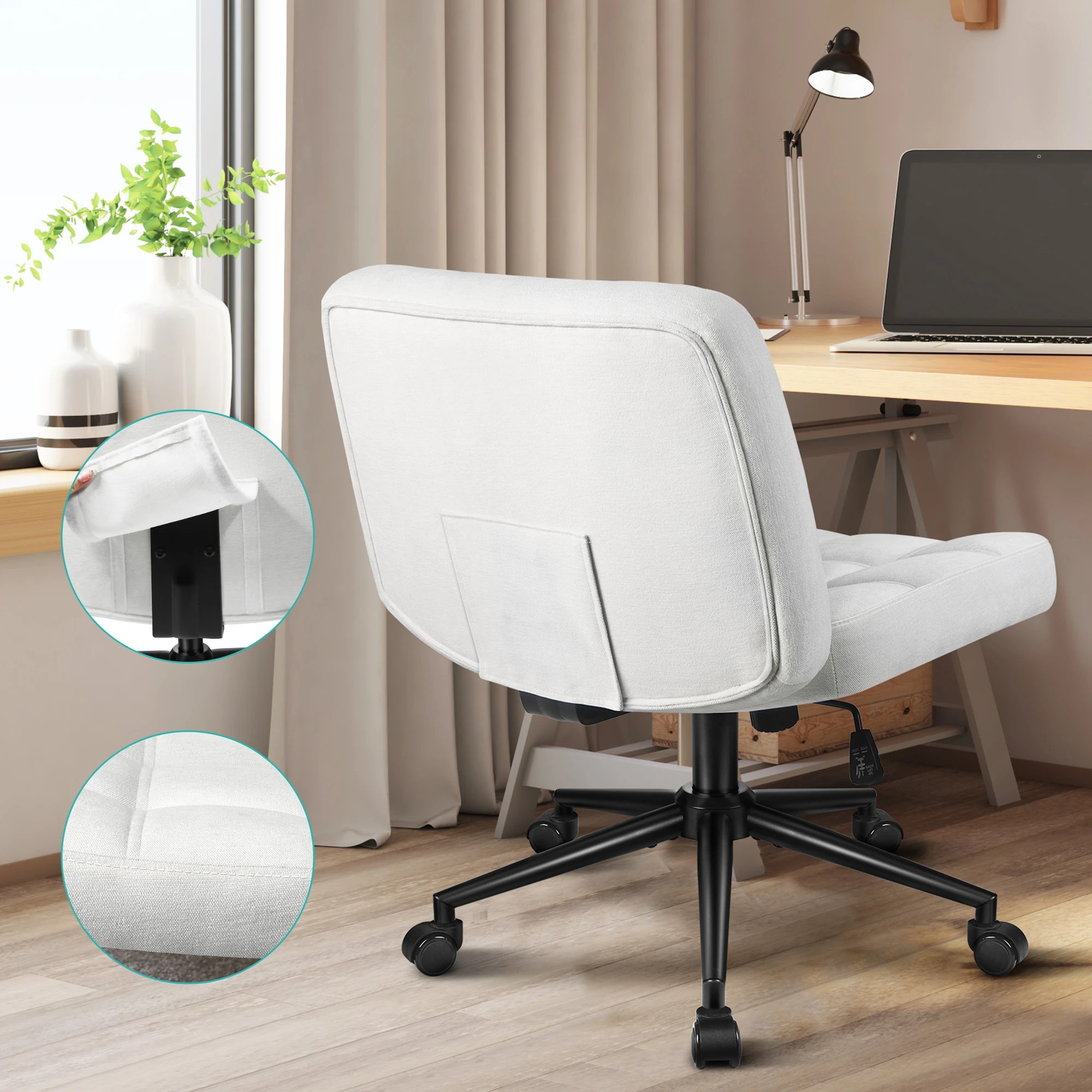 7 Alfordson Office Desk Chair Computer Armless Wide Seat Mid Back Chenille - White, 7 of 10