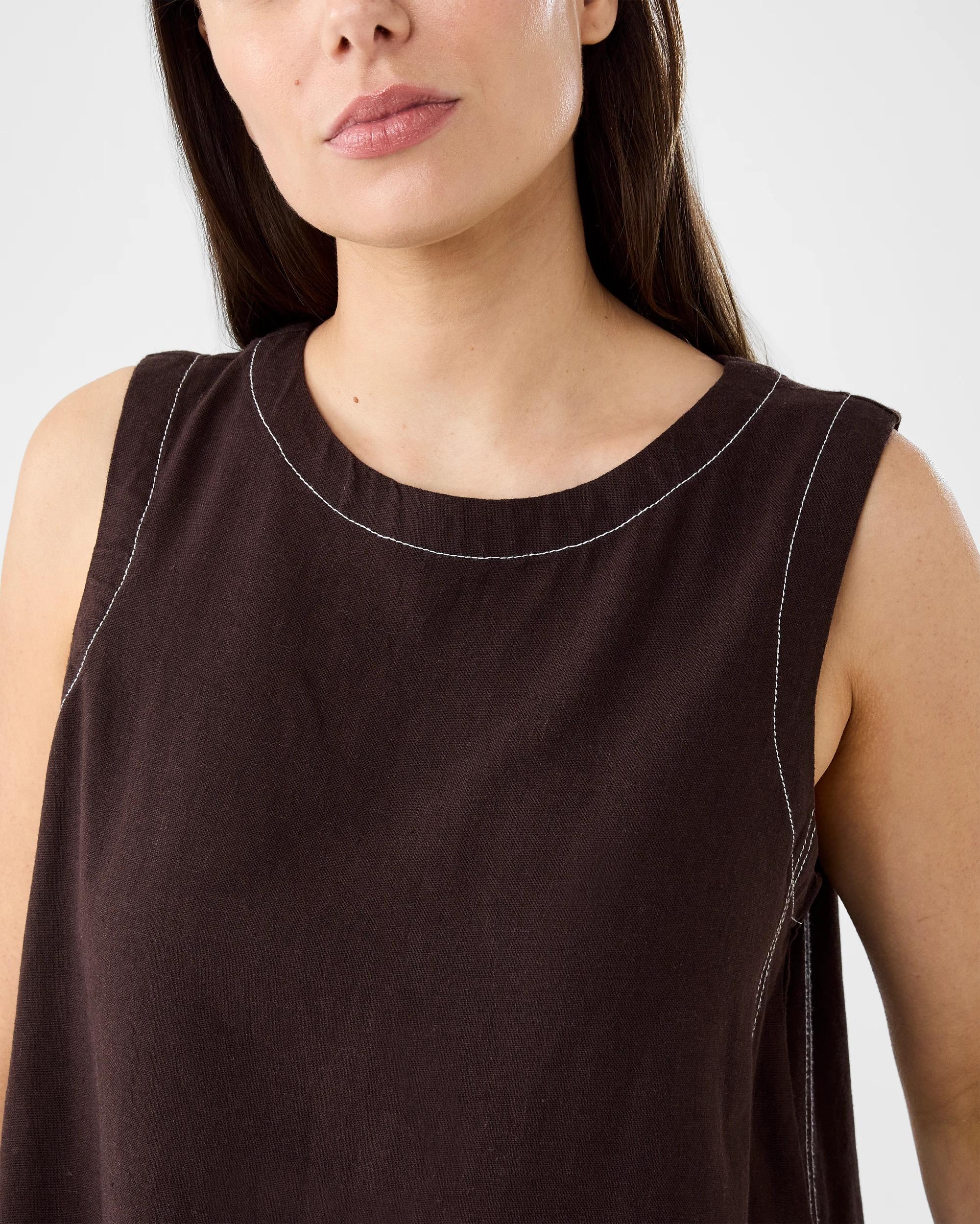 5 Sleeveless Linen Blend Contrast Stitch Swing Top Cbean, 5 of 7