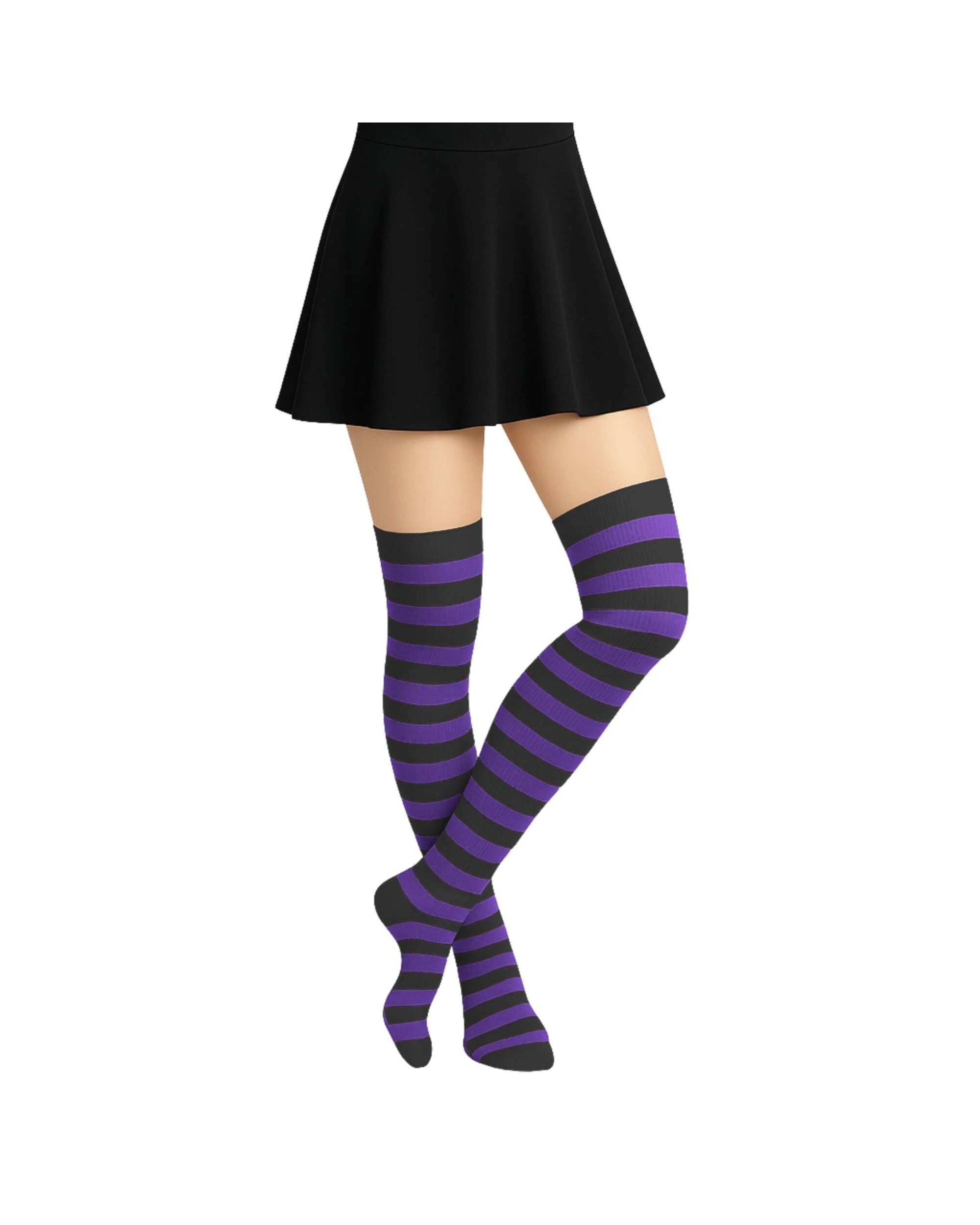 1 JD Party Over The Knee Purple & Black Striped Stockings 1 Pair - One Size - Purple, 1 of 2