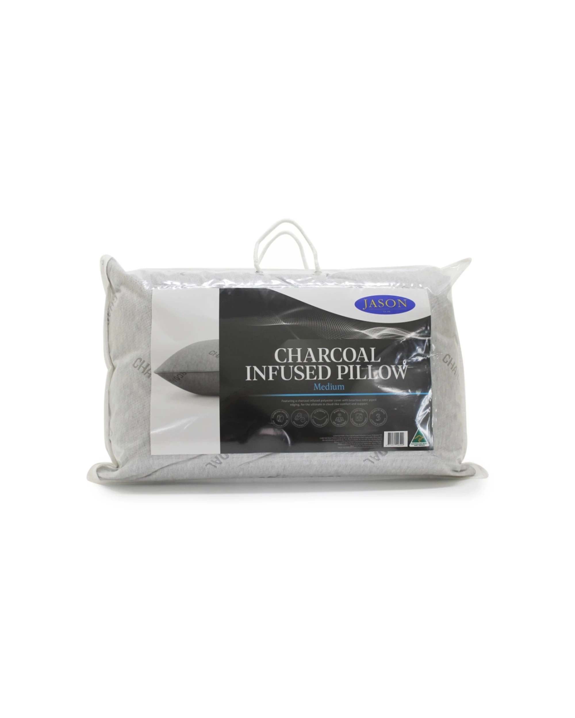 1 Jason Charcoal Infused Medium Support Pillow W/ Satin Piped Edging Standard 2PK - Charcoal, 1 of 1