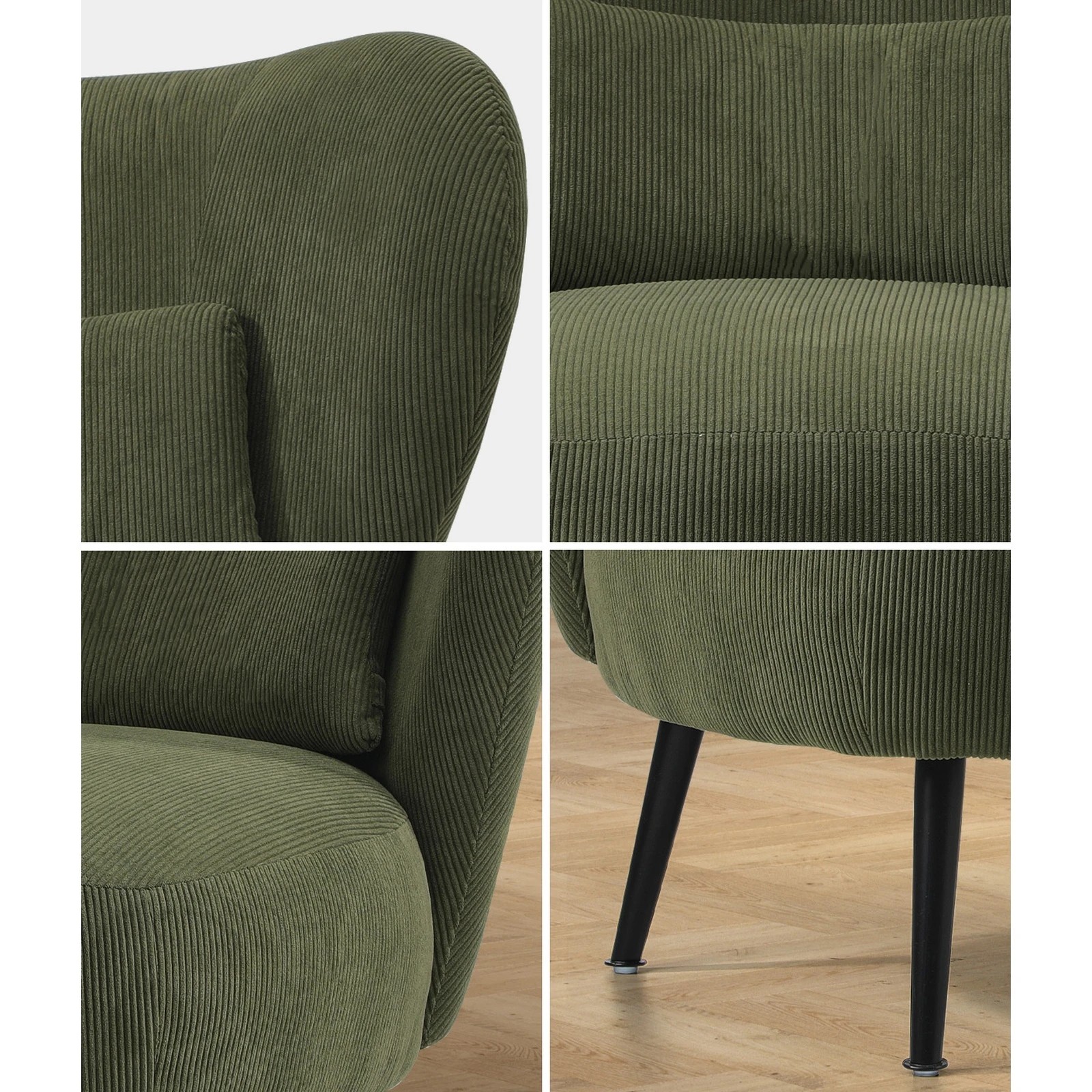 3 Oikiture Armchair Lounge Chair With Lumbar Pillow Wingback Velvet
 - Green, 3 of 10