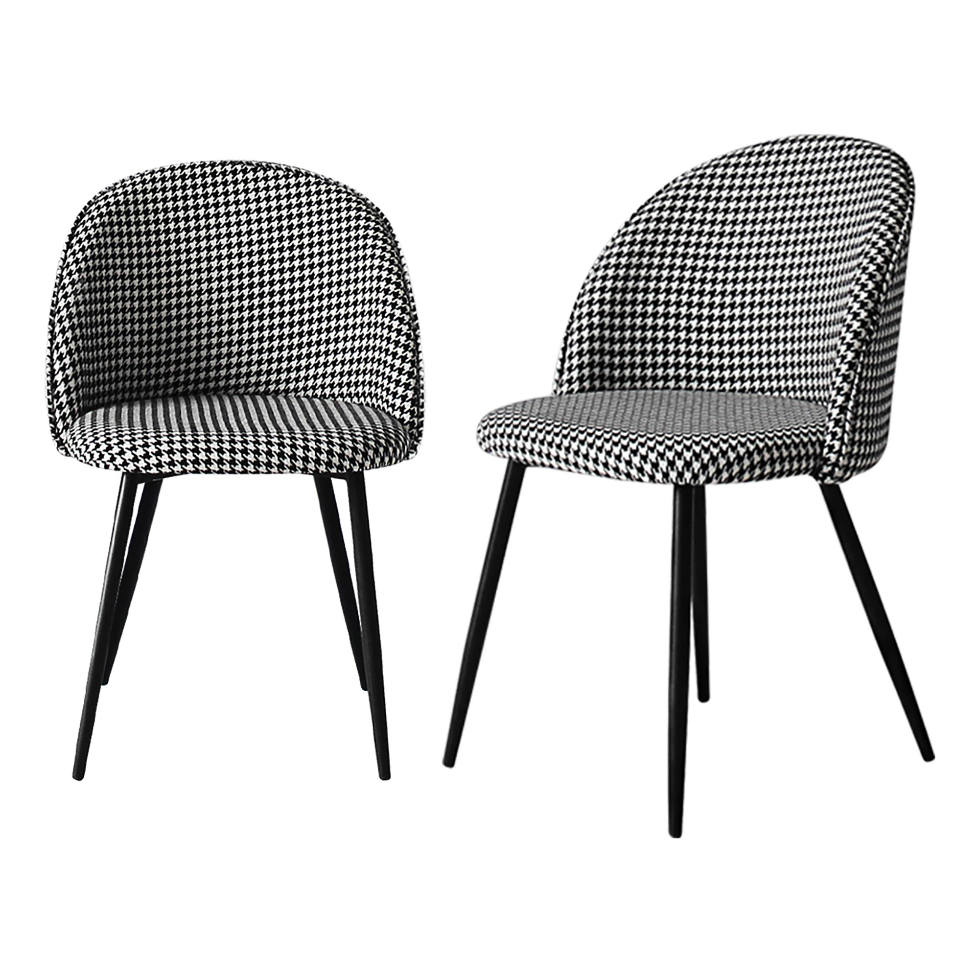 1 Levede 1 Set Of 2 Fabric Dining Chairs - Black White Grid, 1 of 2