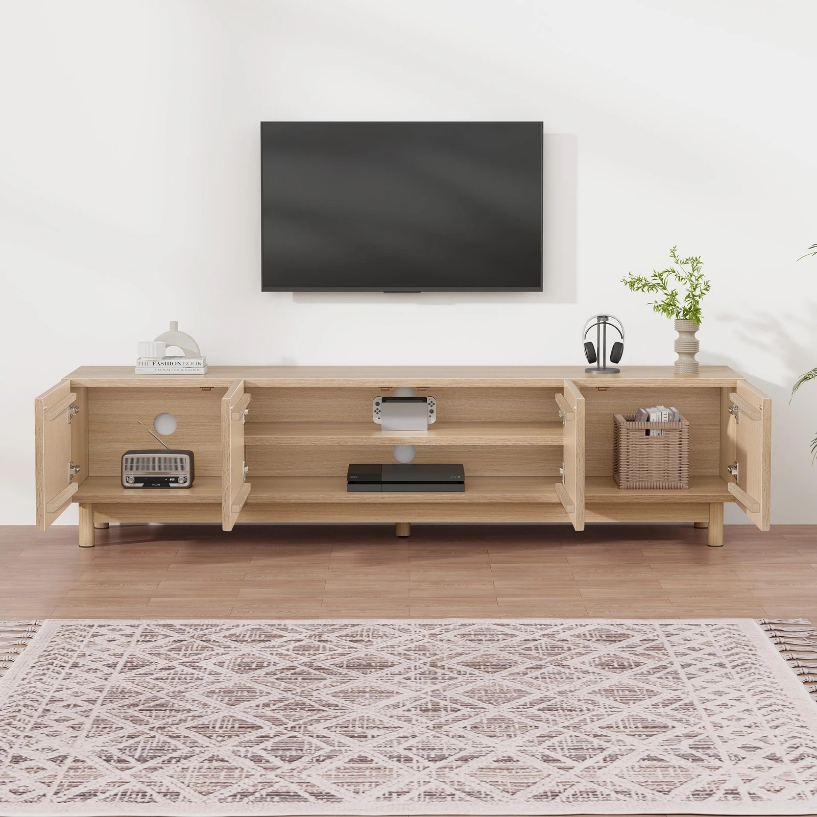 2 Alfordson Entertainment Unit TV Cabinet Stand 180cm Storage Shelves - Wood, 2 of 10