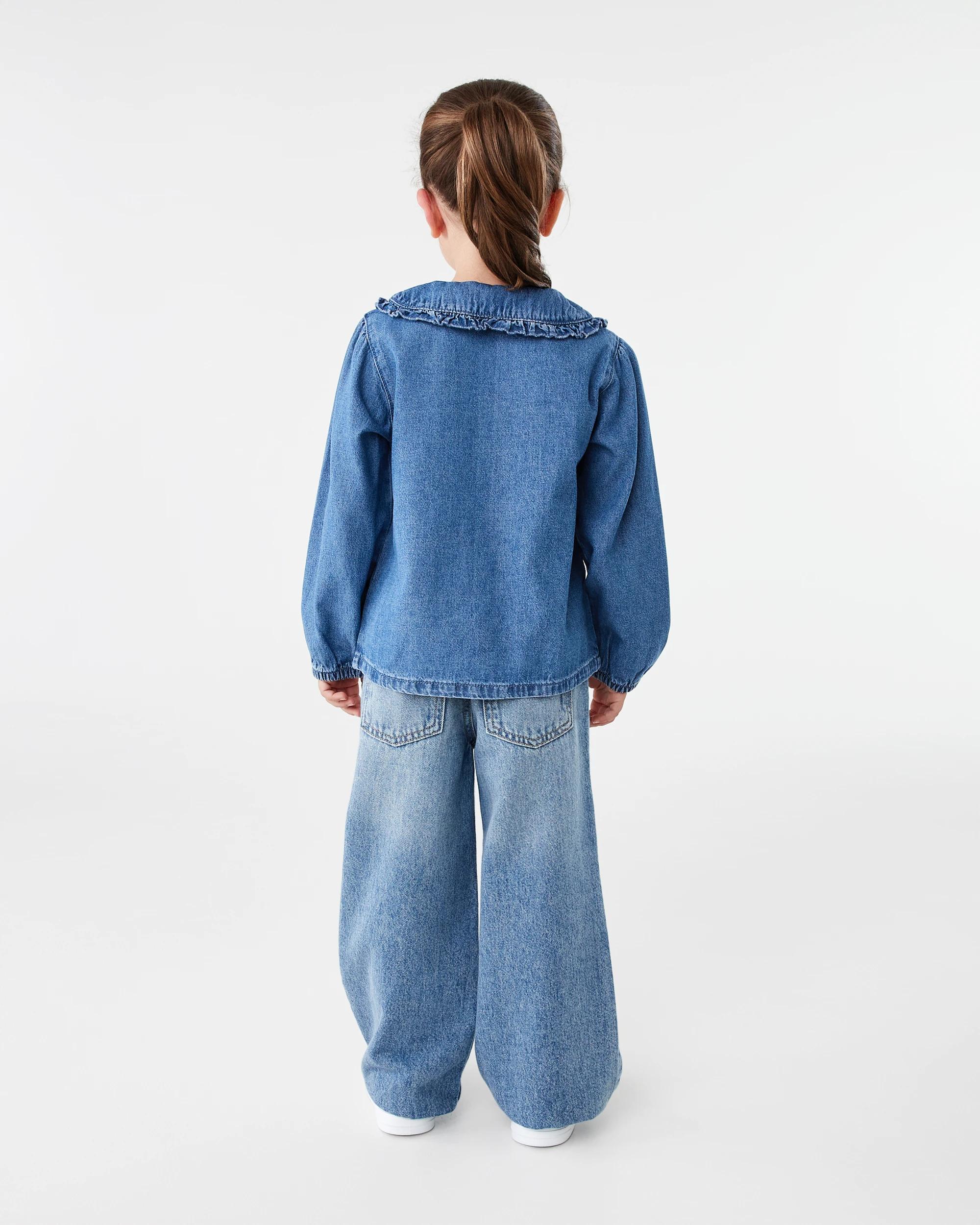 9 Long Sleeve Denim Frill Shirt Red Cherry, 9 of 9