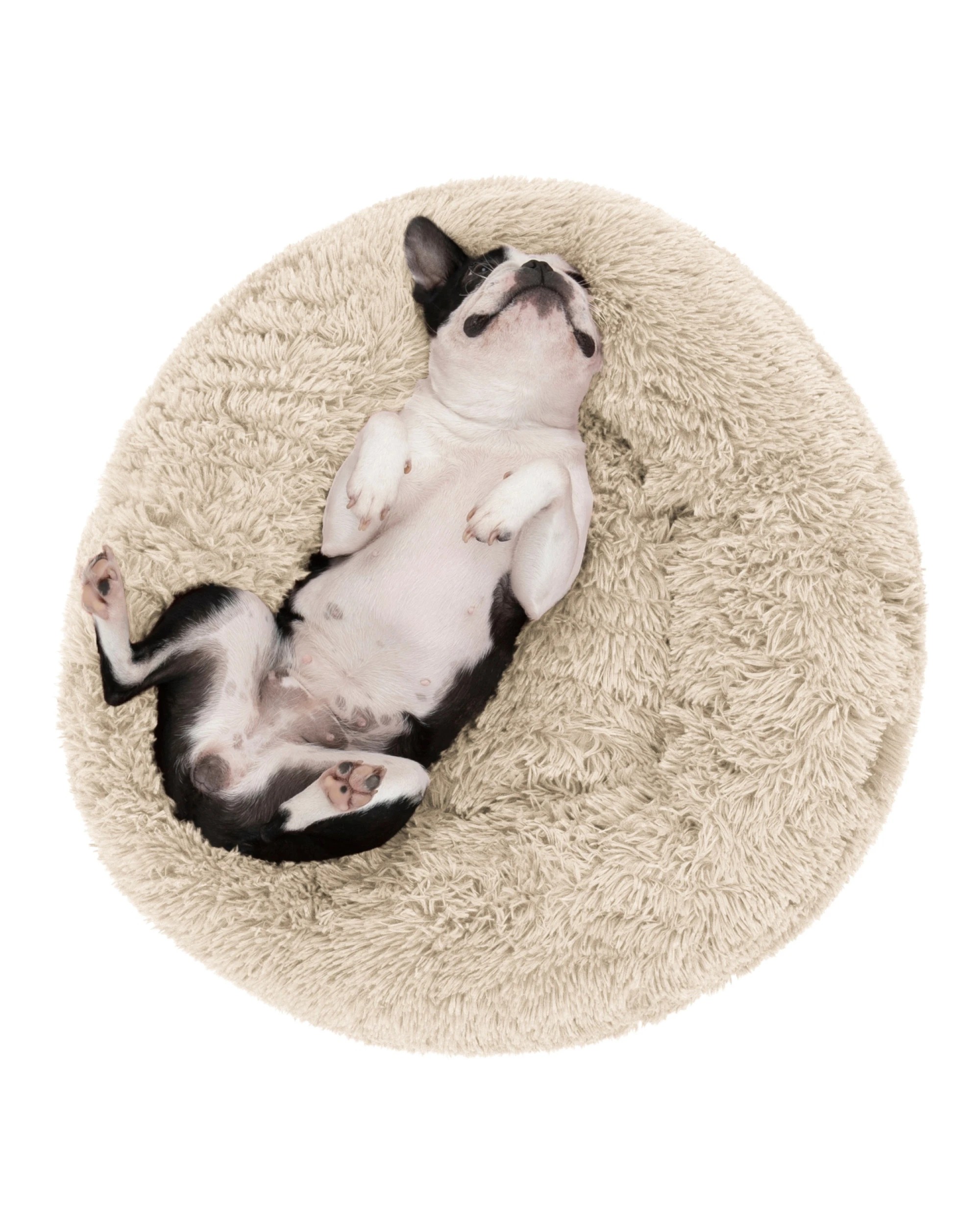 2 Charlie's Shaggy Faux Fur Round Calming Dog Bed Large - Cream, 2 of 5