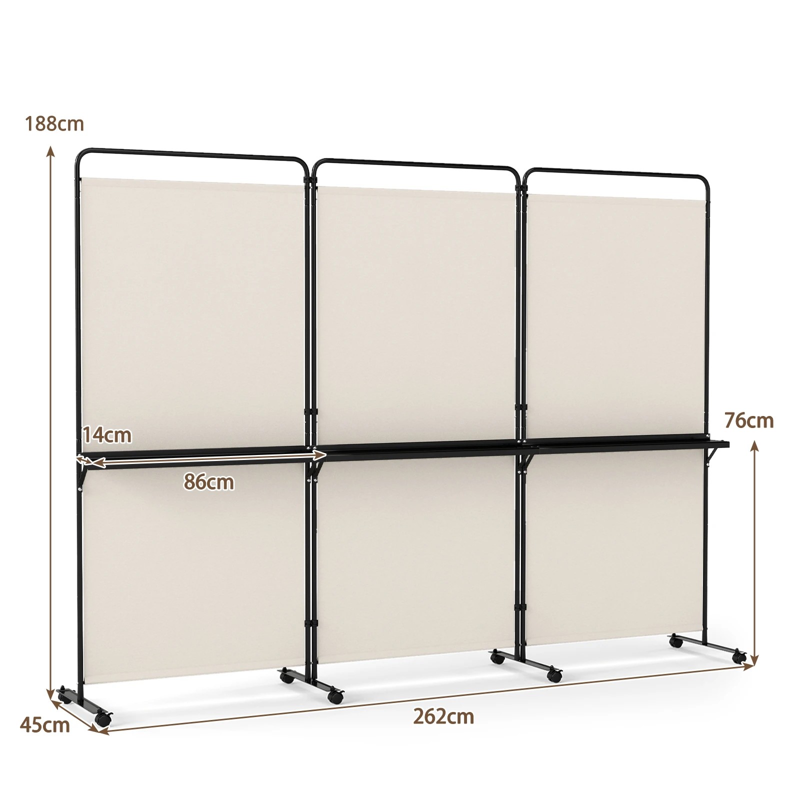 4 Costway 3-Panel Folding Room Divider Mobile Privacy Screen w/Metal Shelves Wall Seperator - White, 4 of 5