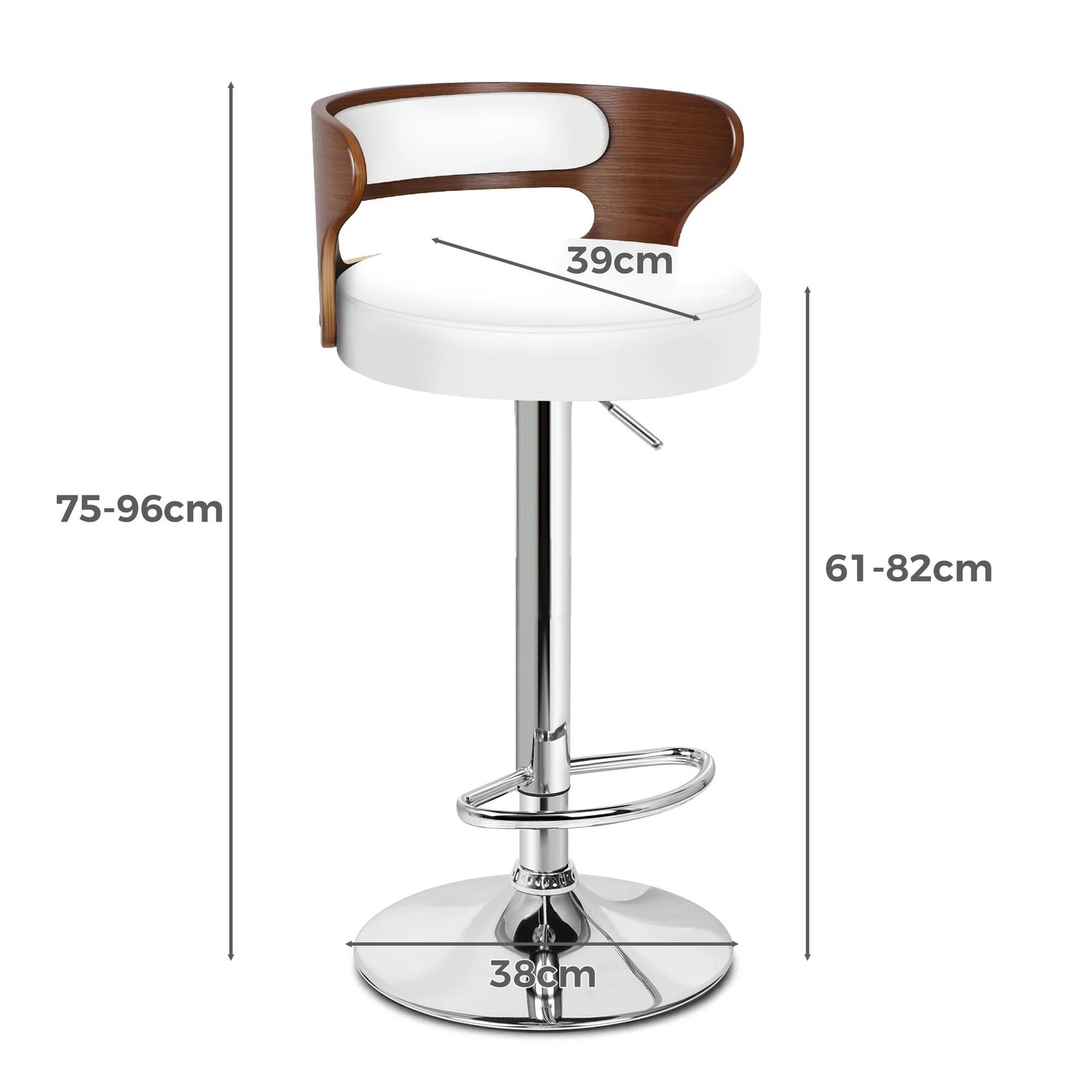 3 Alfordson 2x Bar Stool Kitchen Swivel Chair Wooden Leather Ramiro - White, 3 of 10