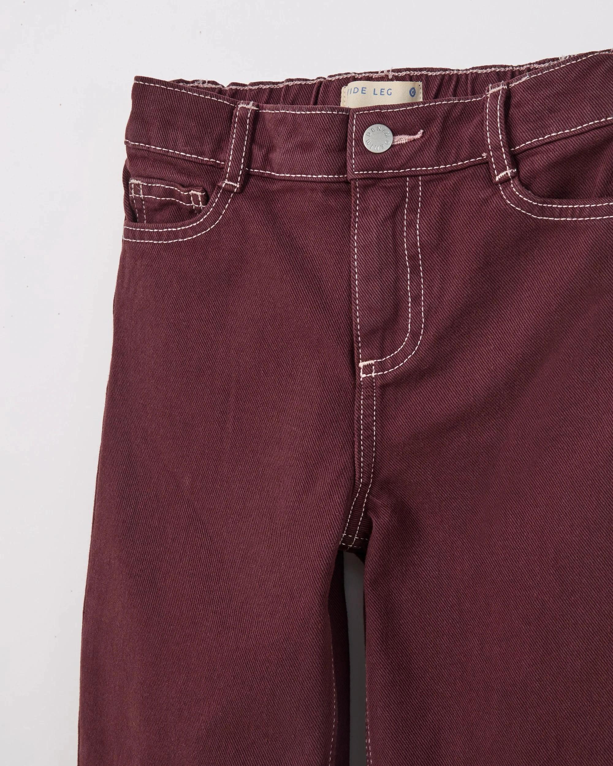 2 Target Denim Denim Folded Up Hem Wide Leg Jeans BURGUNDY, 2 of 7