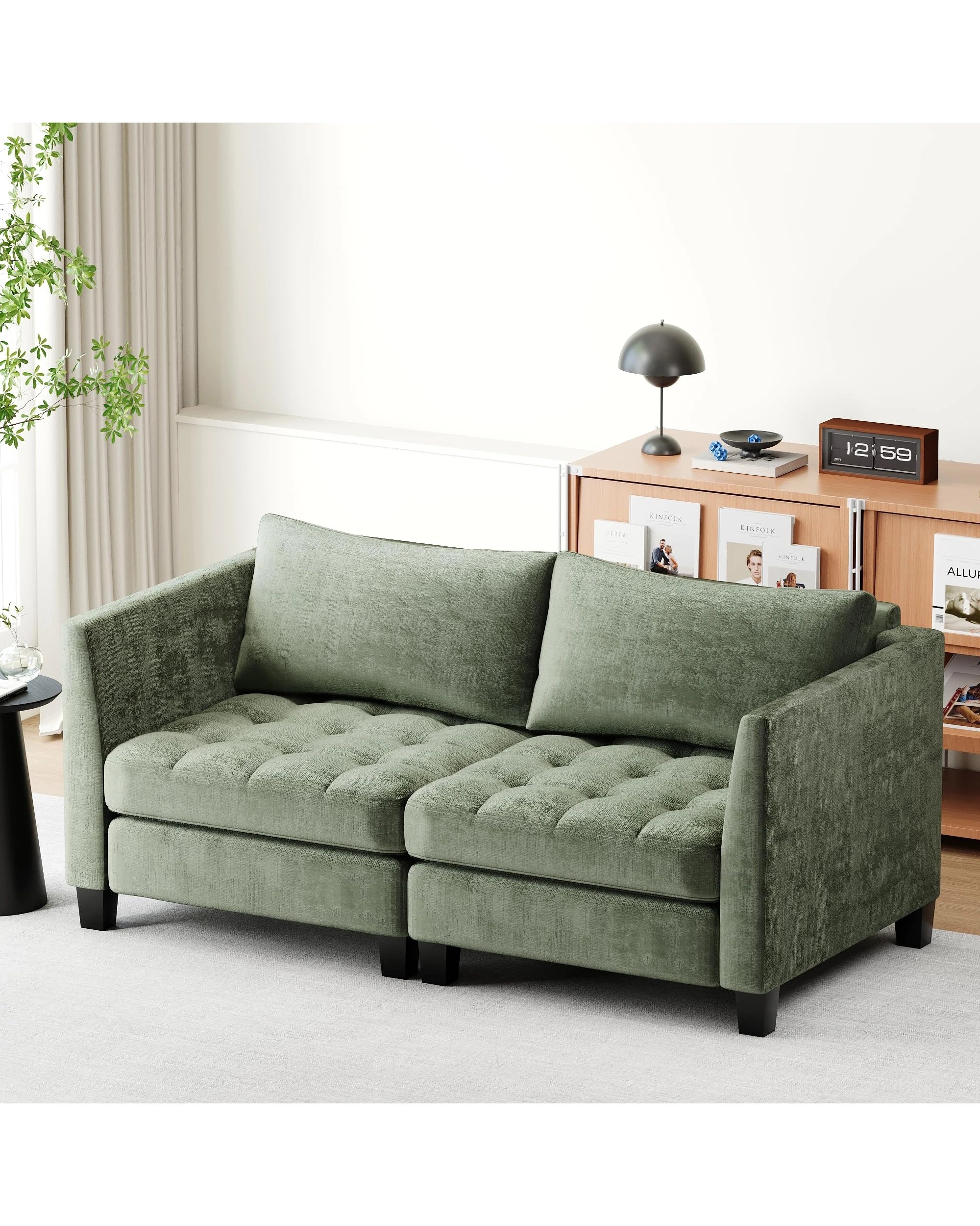 6 Advwin Loveseat Sofa 184cm Chenille Fabric Modern Sectional Couch With Removable Backrest Green, 6 of 7