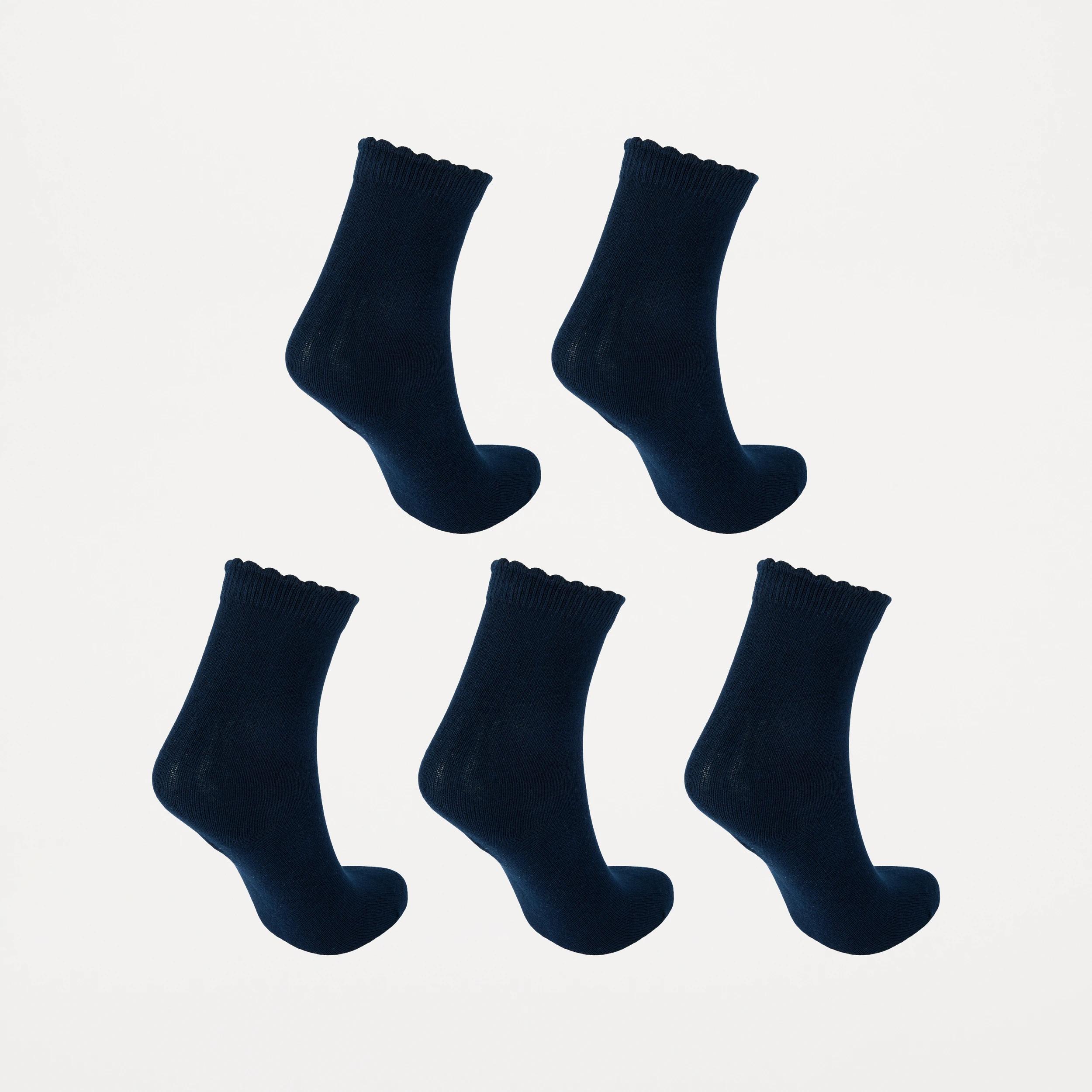 2 5 Pack Scalloped School Crew Socks Dress Navy, 2 of 3