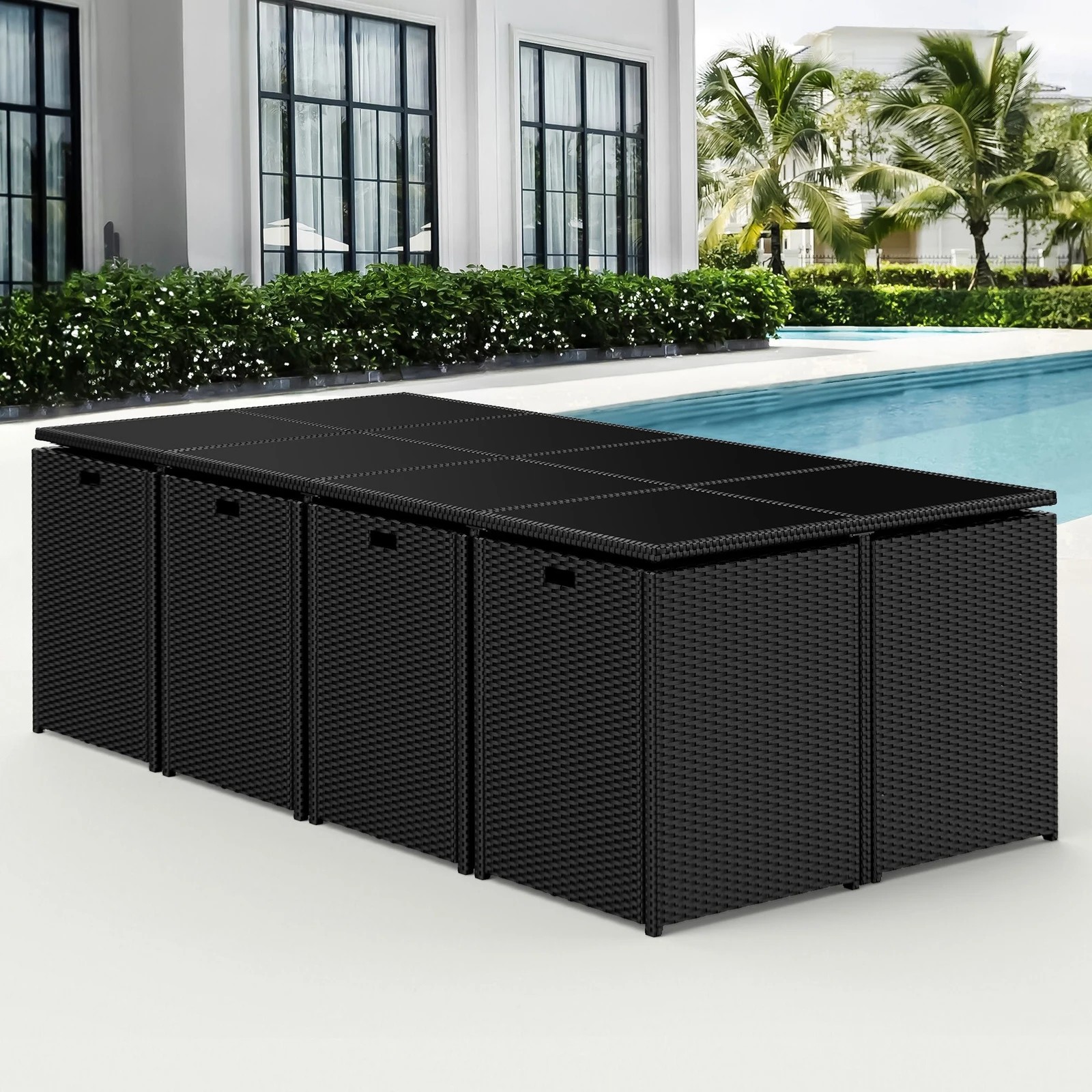 5 Alfordson Outdoor Dining Set 13 PCS Table Chairs Patio Lounge Wicker Furniture - Black, 5 of 10