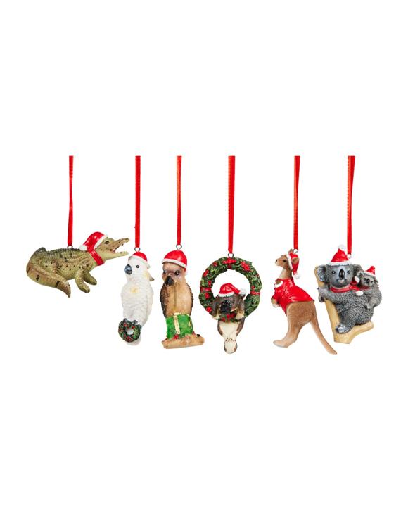 Christabelle Box of 6 Assorted Aussie Animals Christmas Tree Decorations