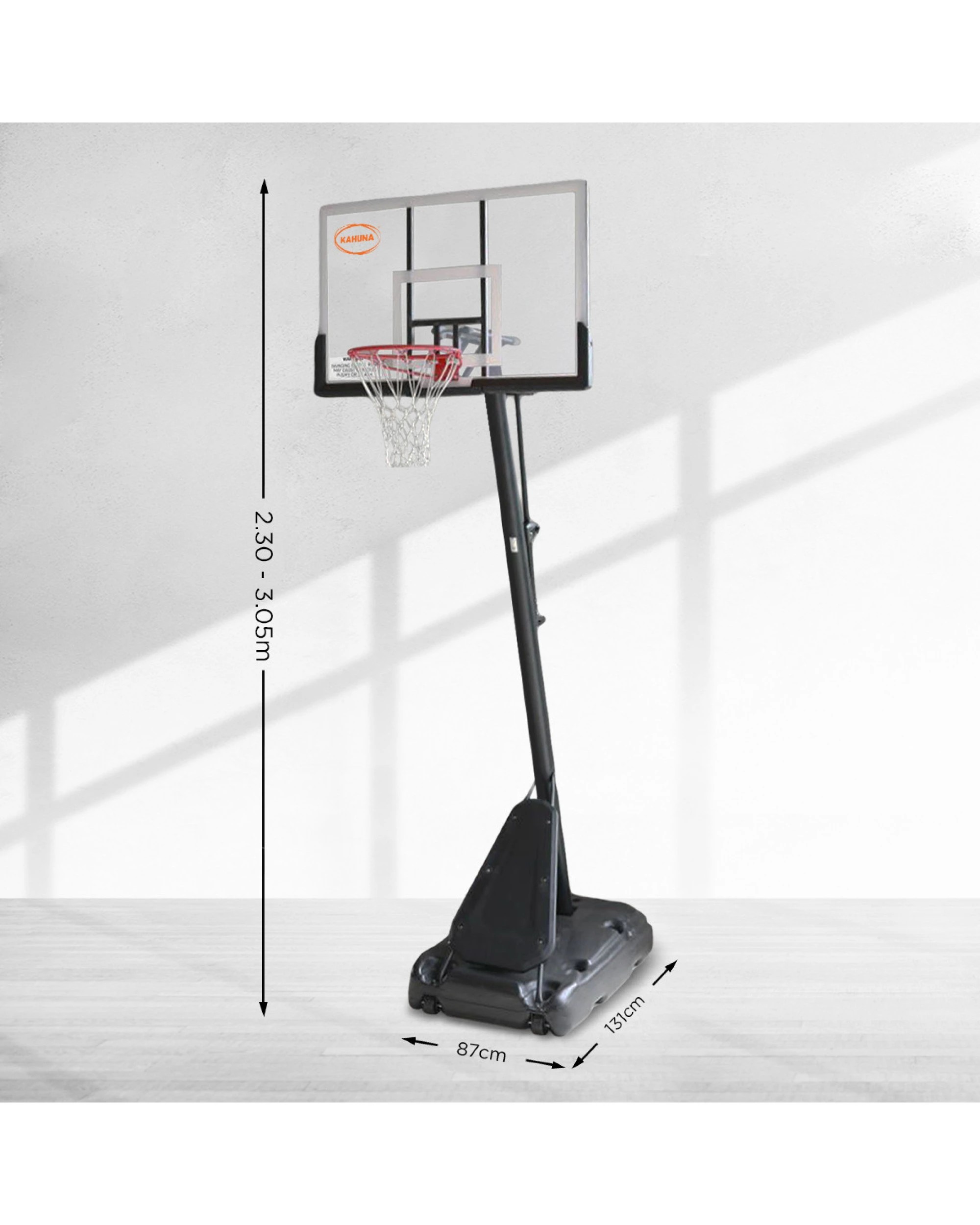 3 Kahuna Portable Basketball Hoop System Ring Backboard Net Adjustable Height 2.3 to 3.05m - Black, 3 of 5
