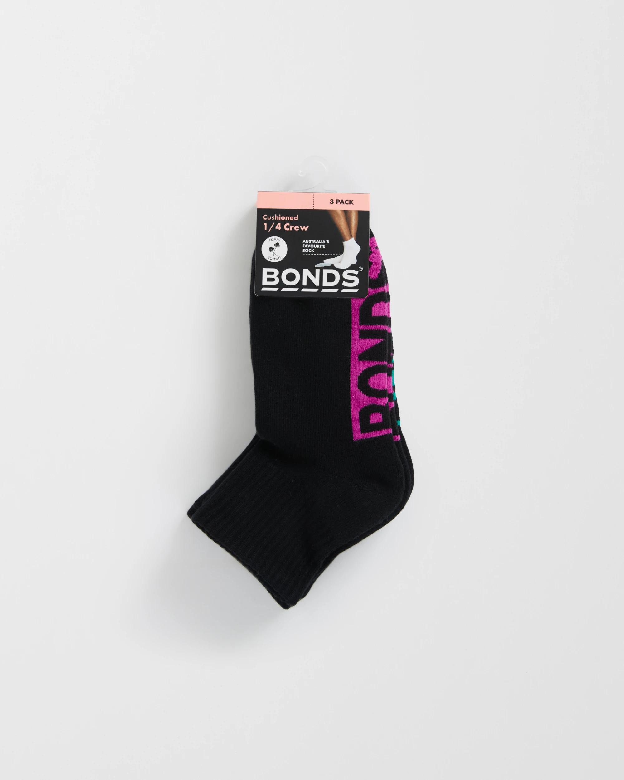 3 Women's Cotton Blend Cushioned Quarter Crew Socks 3 Pack - Bonds BLACK, 3 of 3