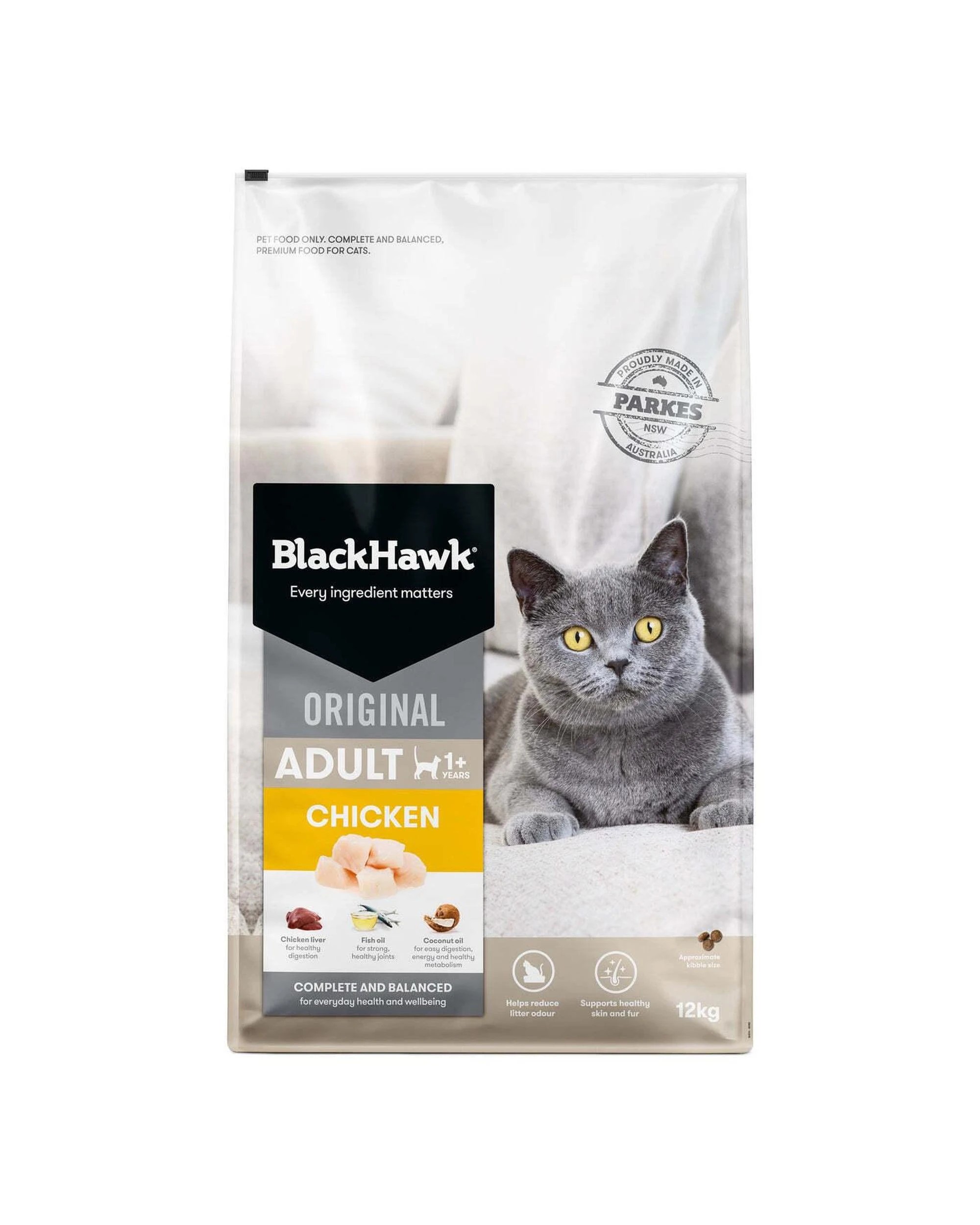 1 Black Hawk Adult 1+ Complete & Balanced Dry Cat Food Original Chicken 12kg, 1 of 4