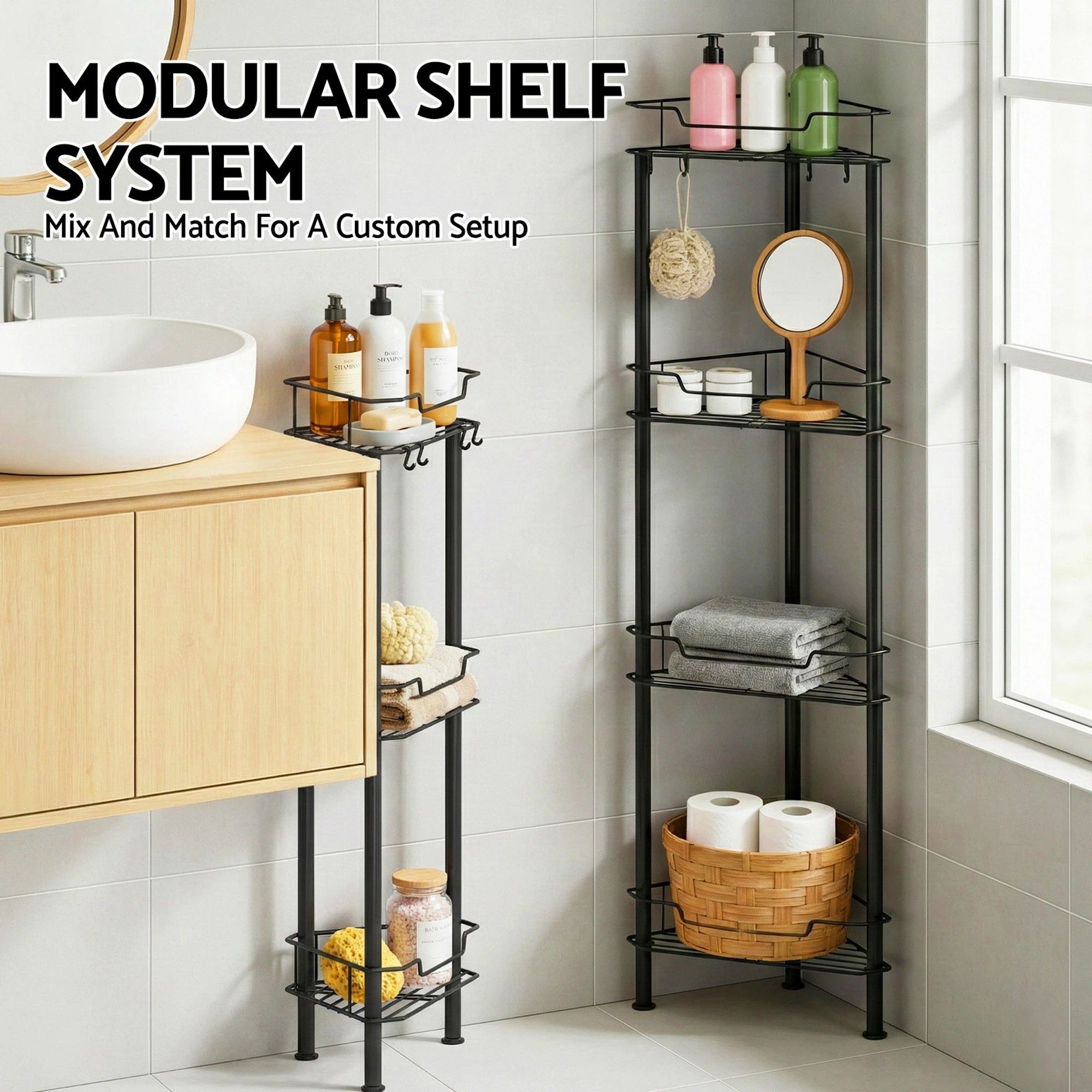 8 Artiss 4 Tier Floor Standing Corner Shower Caddy Bathroom Organizer - Black, 8 of 8