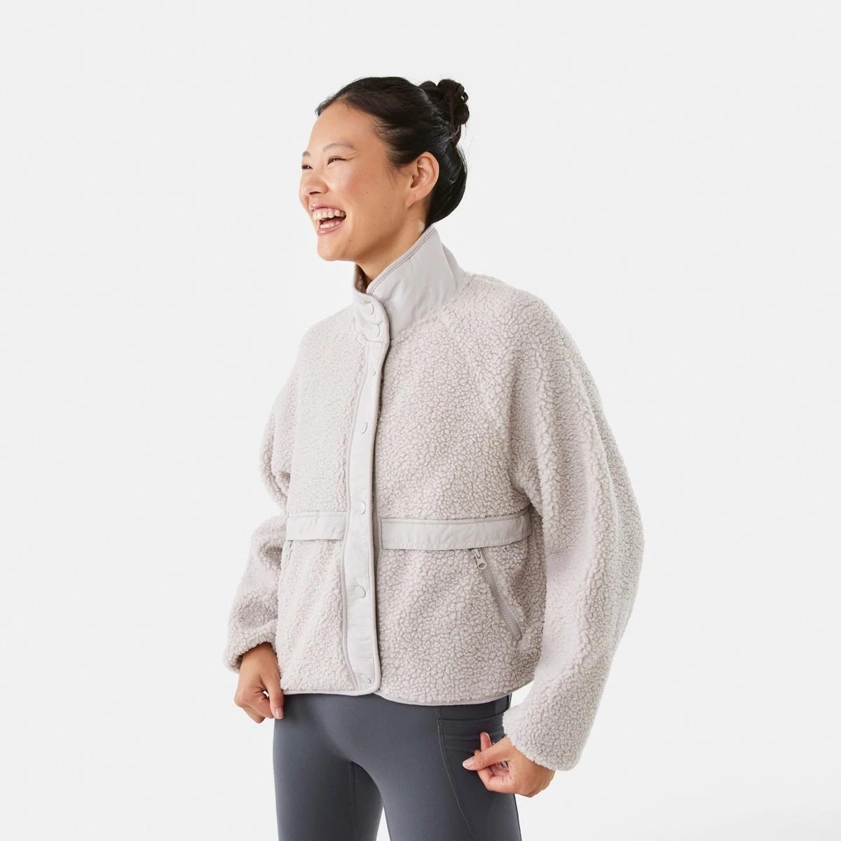 2 Active Womens Sherpa Patch Jacket Peak Grey, 2 of 9