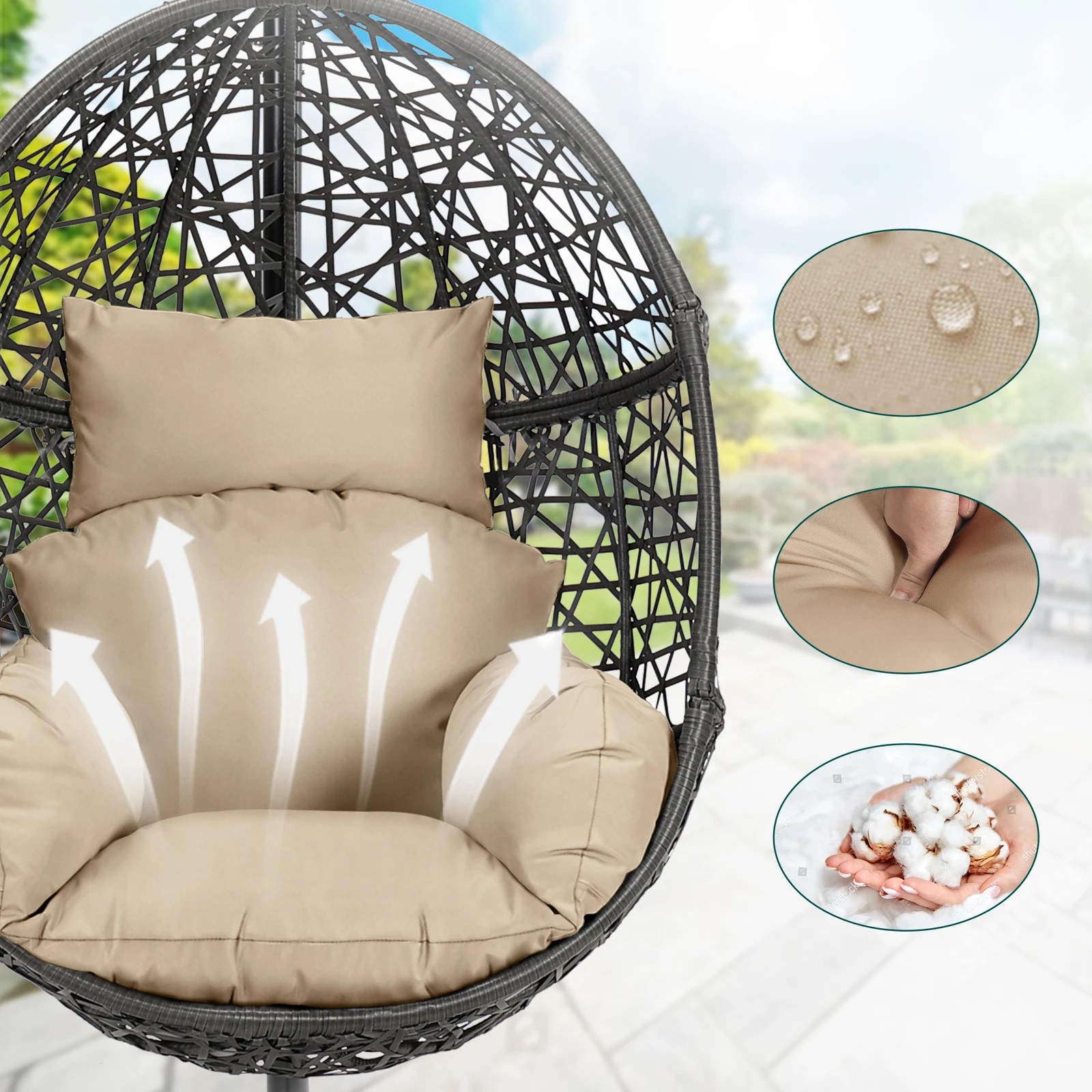 6 Alfordson Outdoor Egg Swing Chair Wicker Rattan Pod Basket Hanging Seat - Beige, 6 of 10