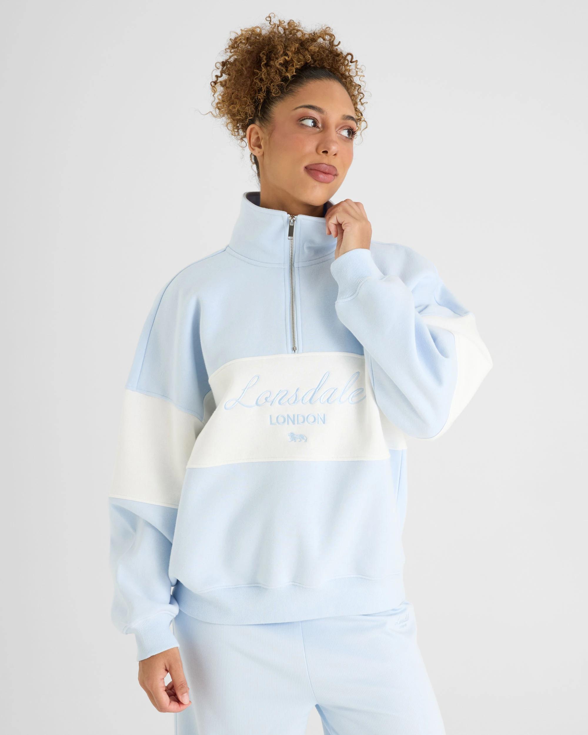 1 Lonsdale London Quarter Zip Crew Neck Jumper LIGHT BLUE, 1 of 6